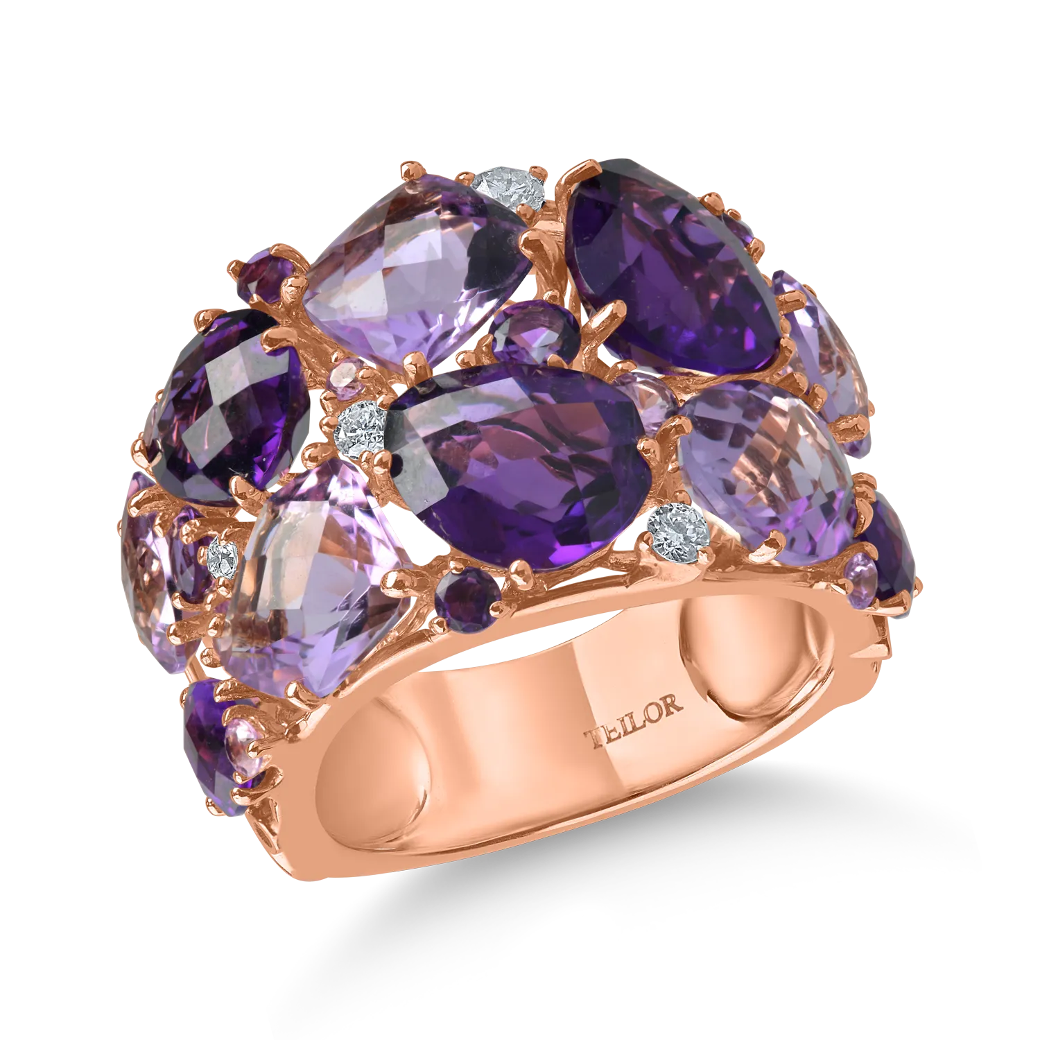 Rose gold ring with 11.1ct precious and semi-precious stones