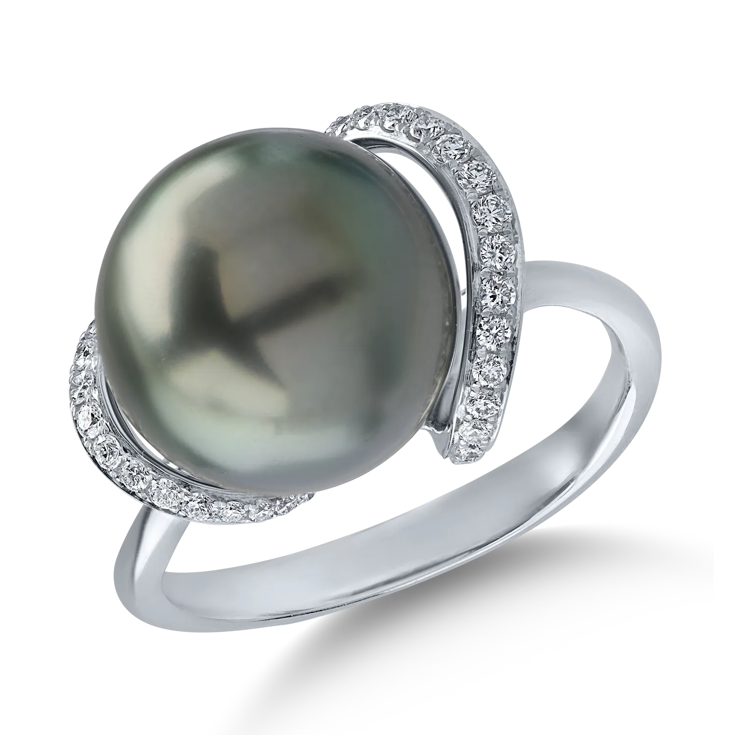 Inel din aur alb cu perla de cultura si diamante de 0.21ct