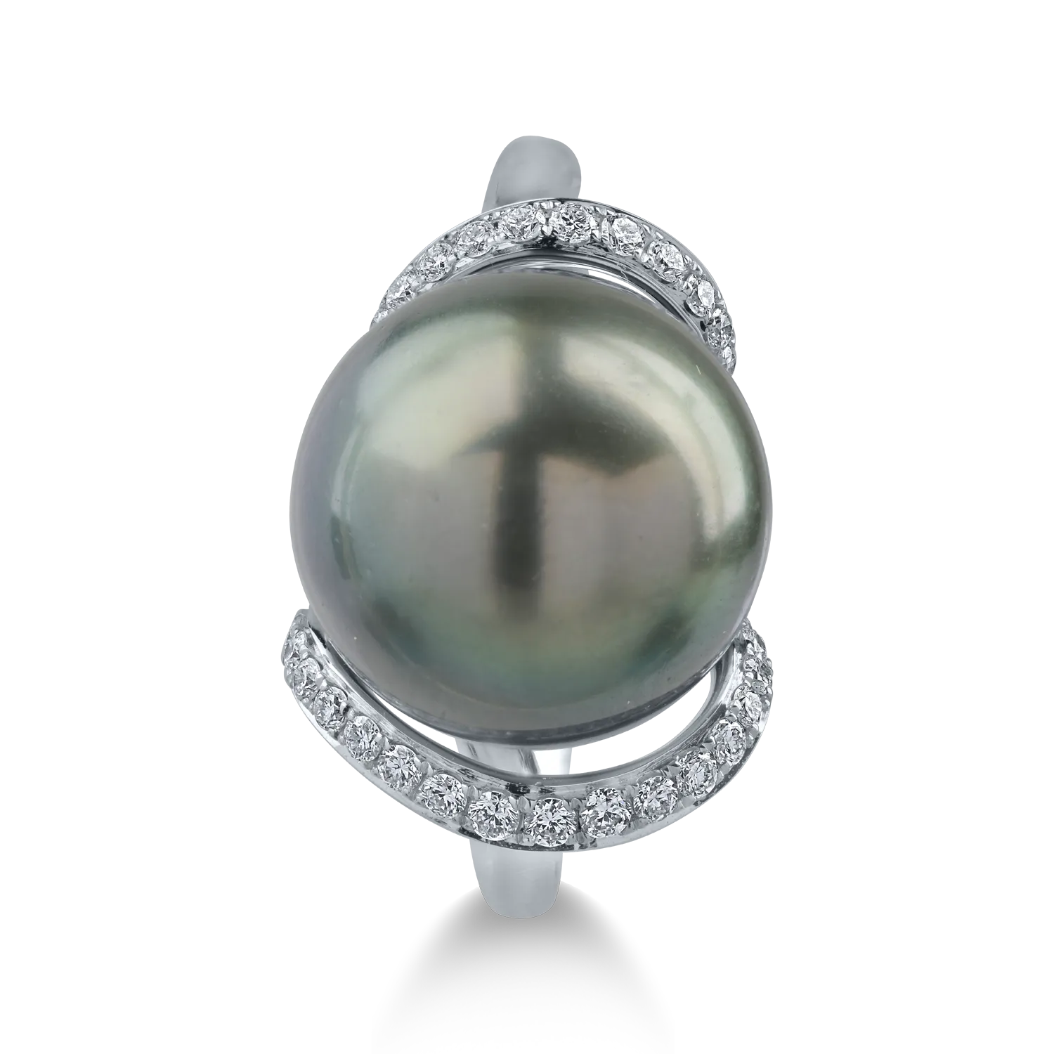 Inel din aur alb cu perla de cultura si diamante de 0.21ct - imagine 2