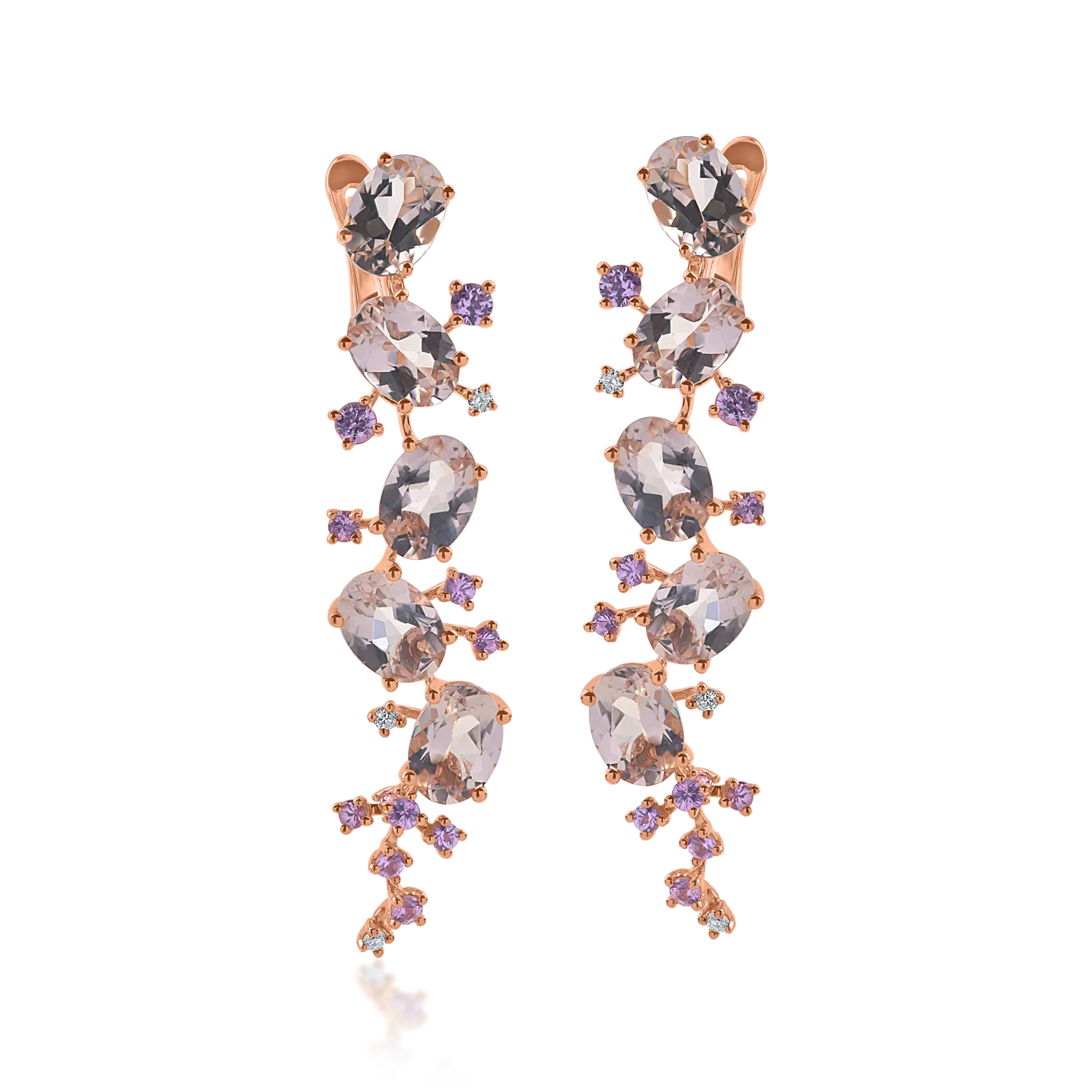 Długie kolczyki z różowego złota z 7.45 ct kamieniami szlachetnymi i półszlachetnymi