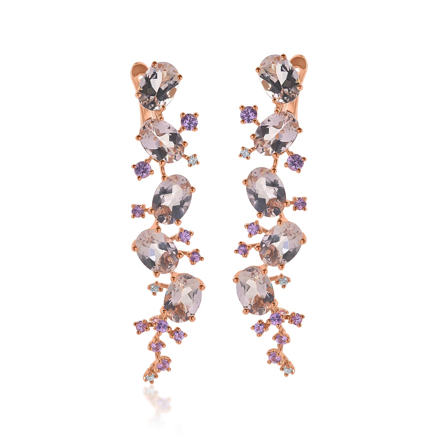 Cercei lungi din aur roz cu pietre pretioase si semipretioase de 7.45ct - 1 | YEO