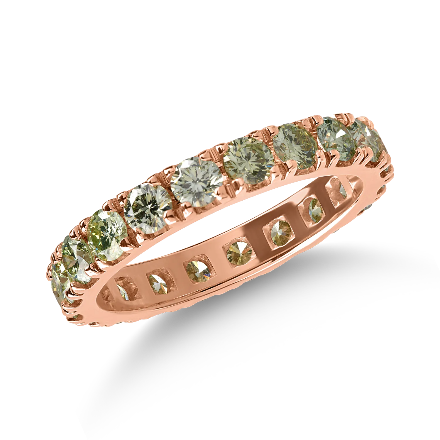 Eternity ring in rose gold with 2.62ct green diamonds