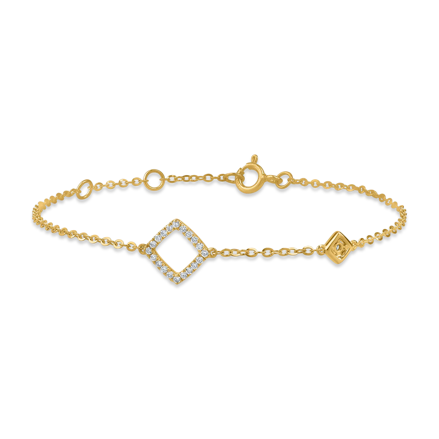 Bransoletka z geometrycznymi wisiorkami z żółtego złota z diamentami o masie 0.15ct