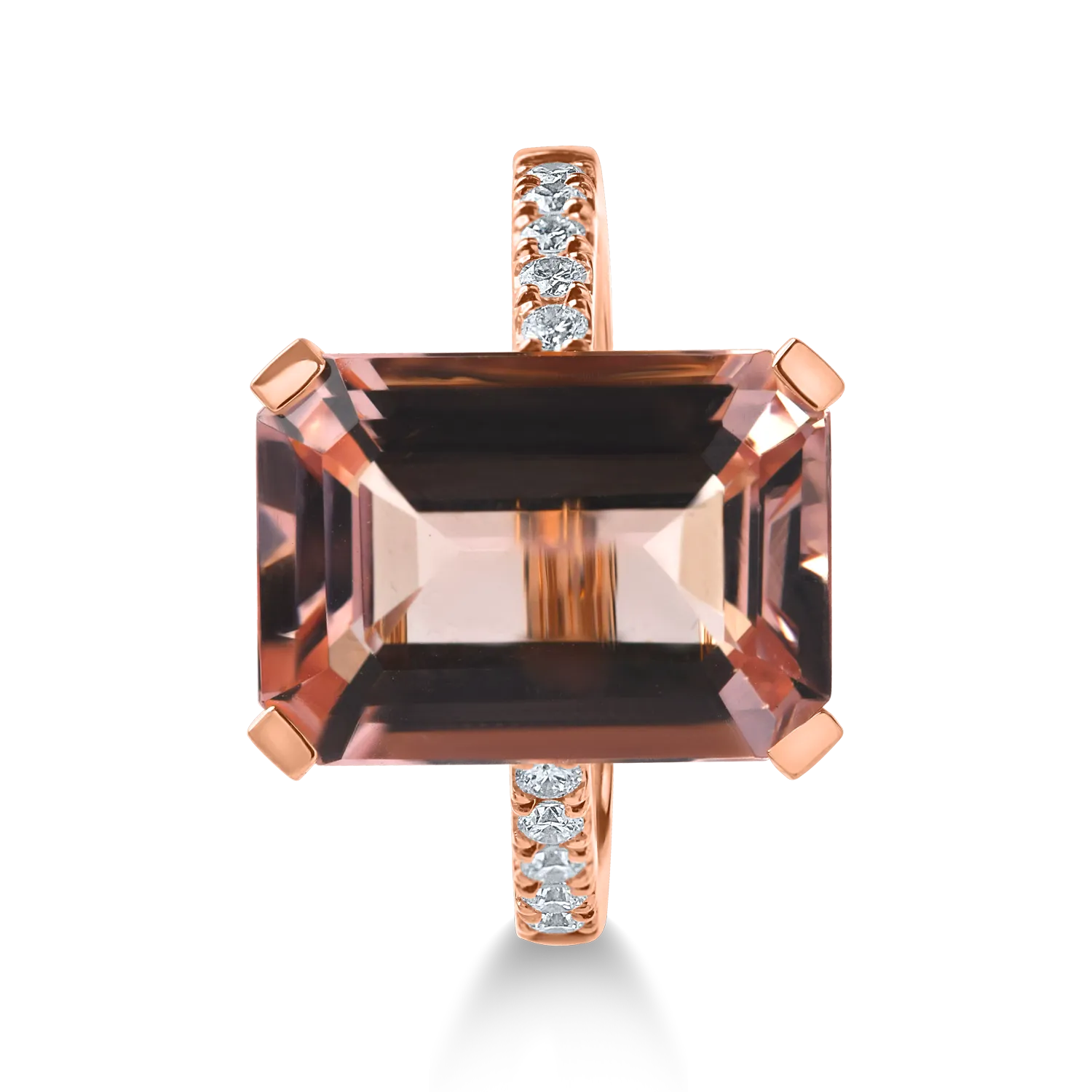 Inel geometric din aur roz cu morganit de 6.4ct si diamante de 0.2ct