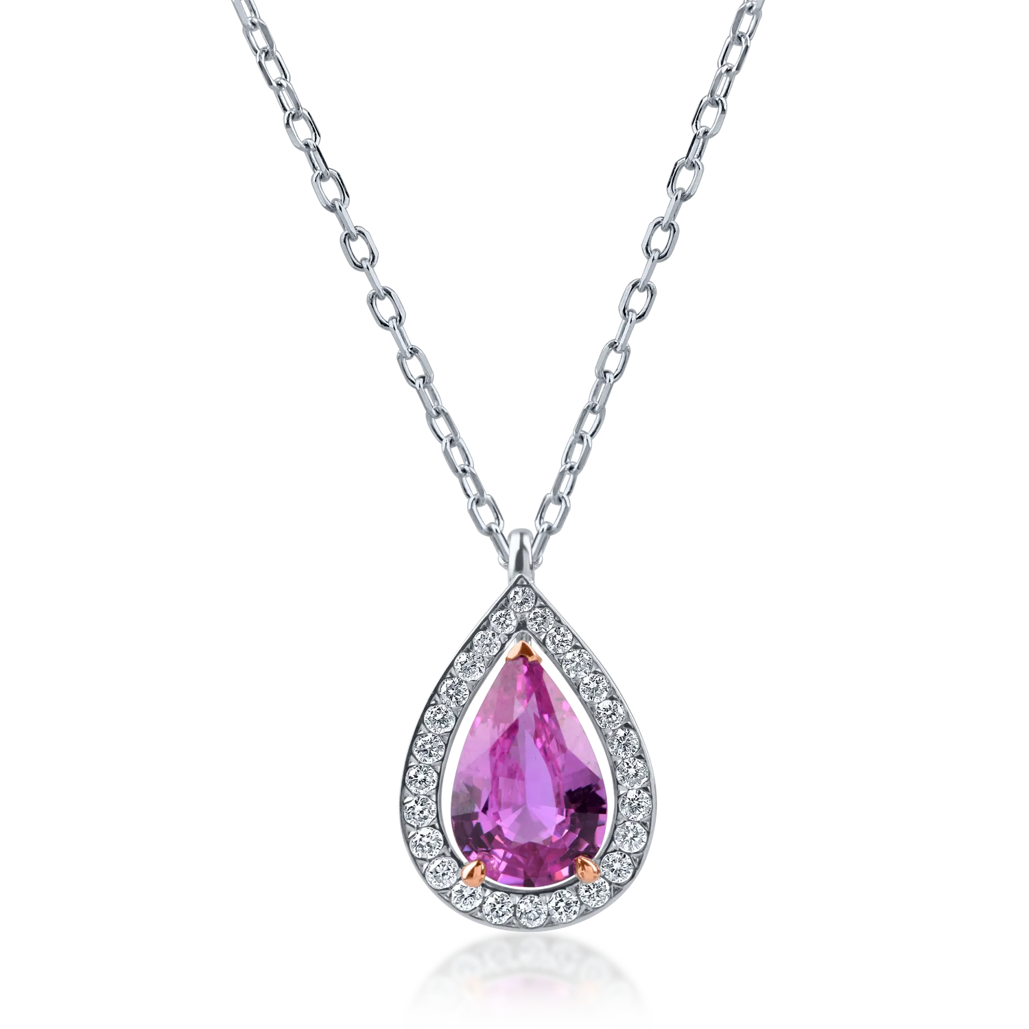 White-rose gold pendant necklace with 1.3ct pink sapphire and 0.1ct diamonds