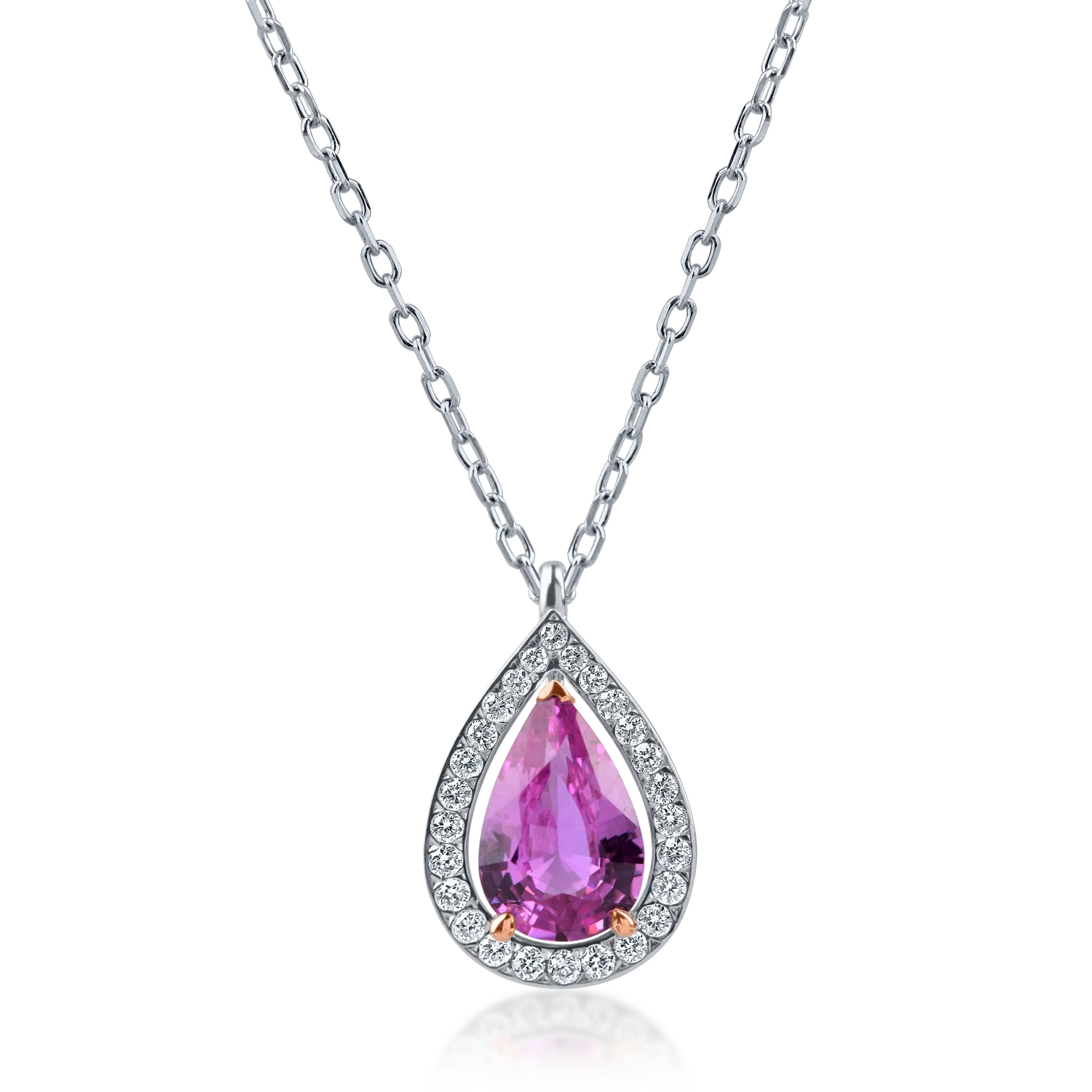 Lant cu pandantiv din aur alb-roz cu safir roz de 1.3ct si diamante de 0.1ct-173350