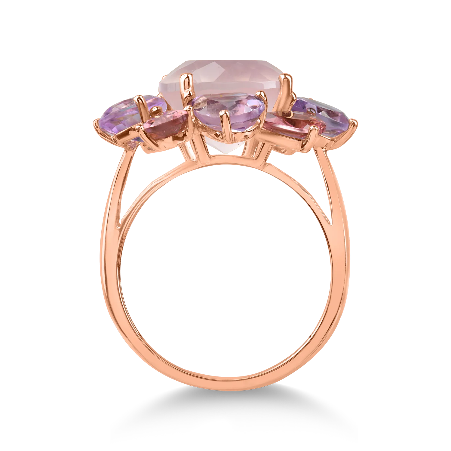 Rose gold flower ring with 9ct semi-precious stones