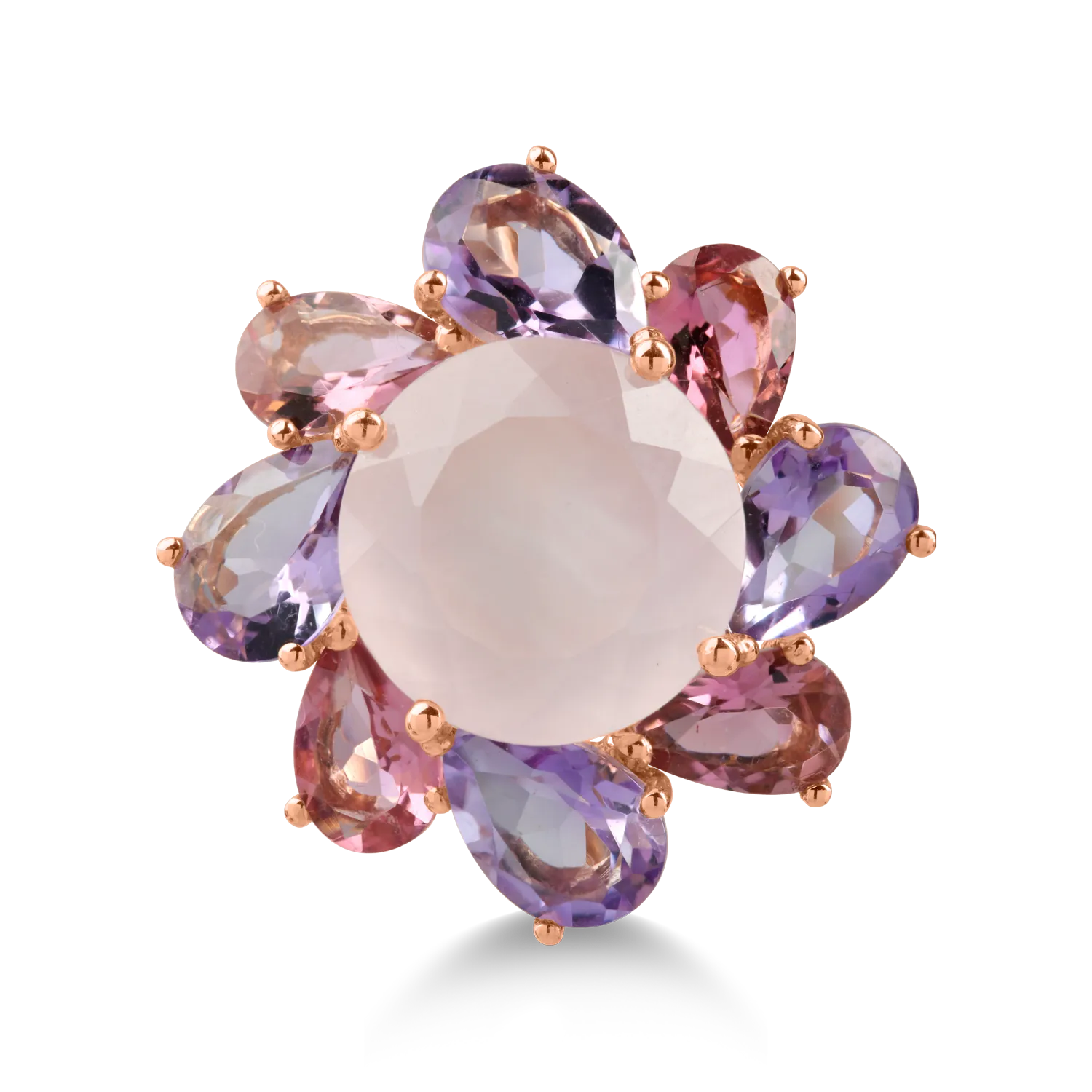 Rose gold flower ring with 9ct semi-precious stones