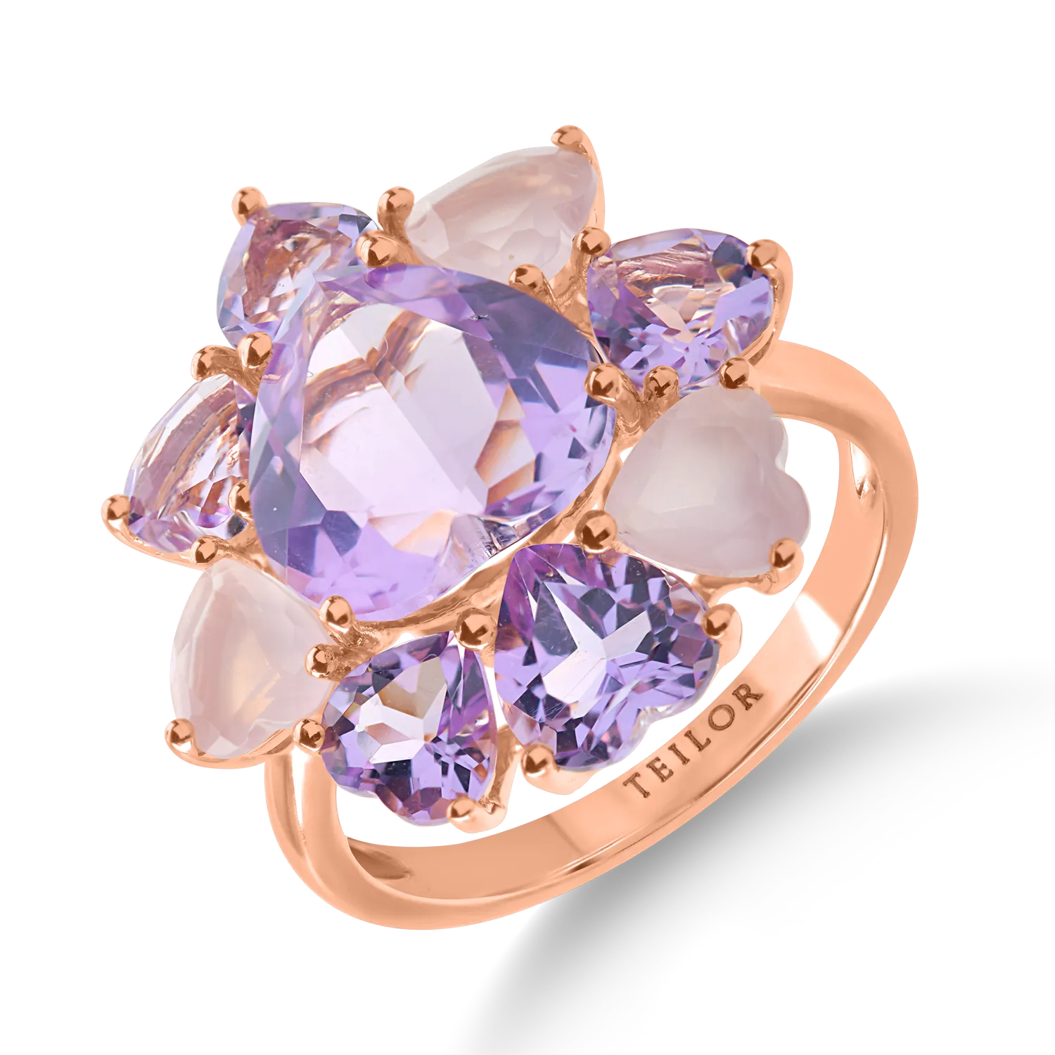 Rose gold ring with 7.6ct pink amethysts and rose quartz