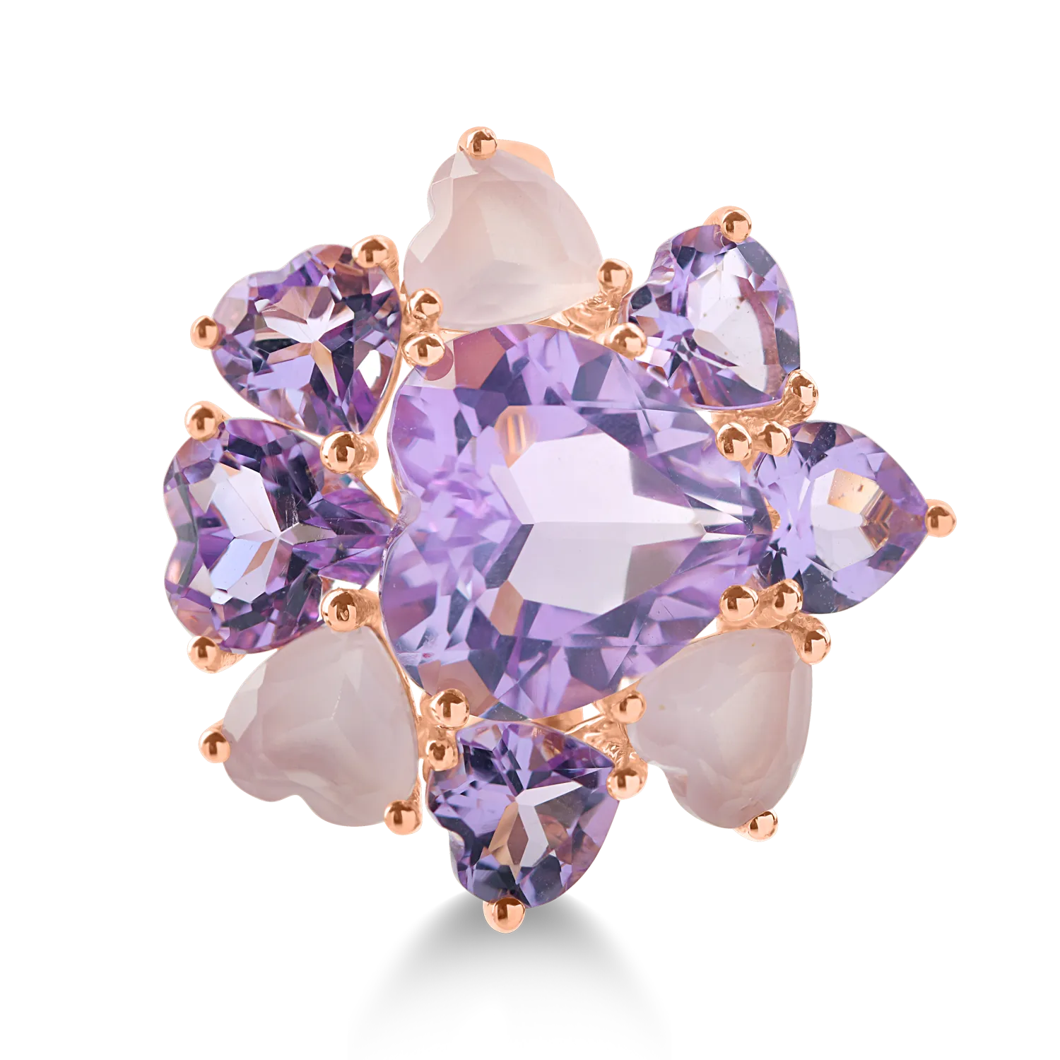 Rose gold ring with 7.6ct pink amethysts and rose quartz