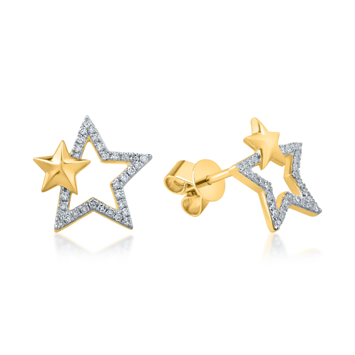 Cercei stea din aur alb-galben cu diamante de 0.17ct