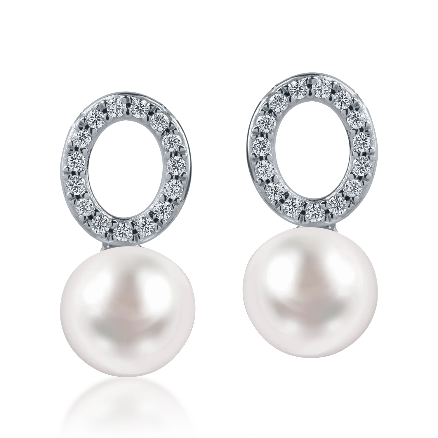 White gold earrings with synthetic pearls and zirconia
