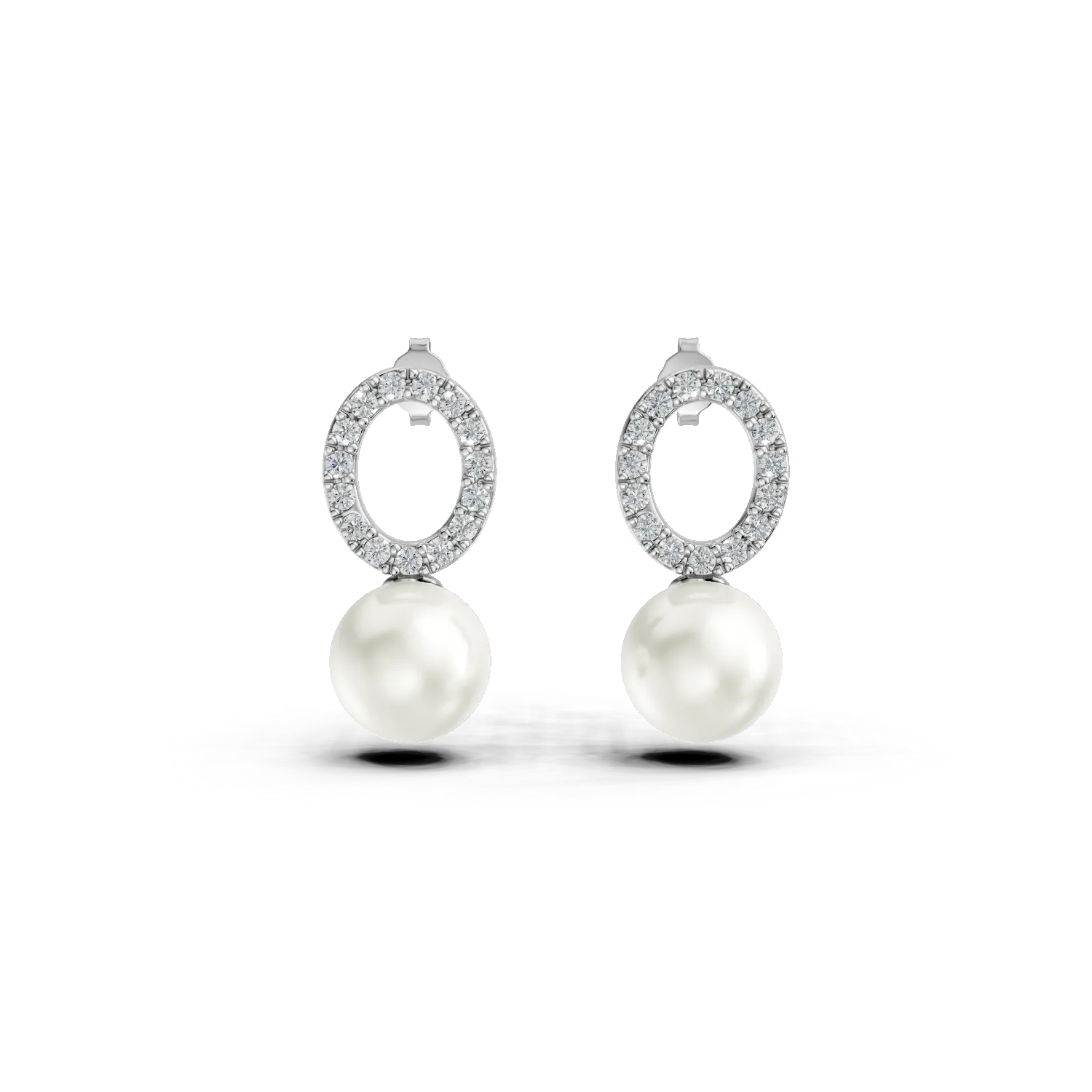 White gold earrings with synthetic pearls and zirconia