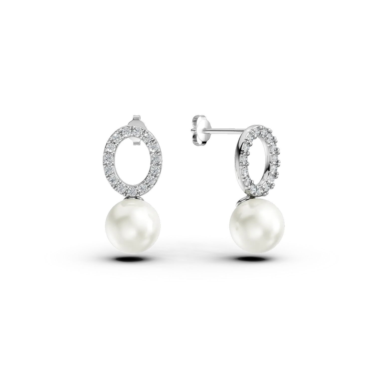 White gold earrings with synthetic pearls and zirconia
