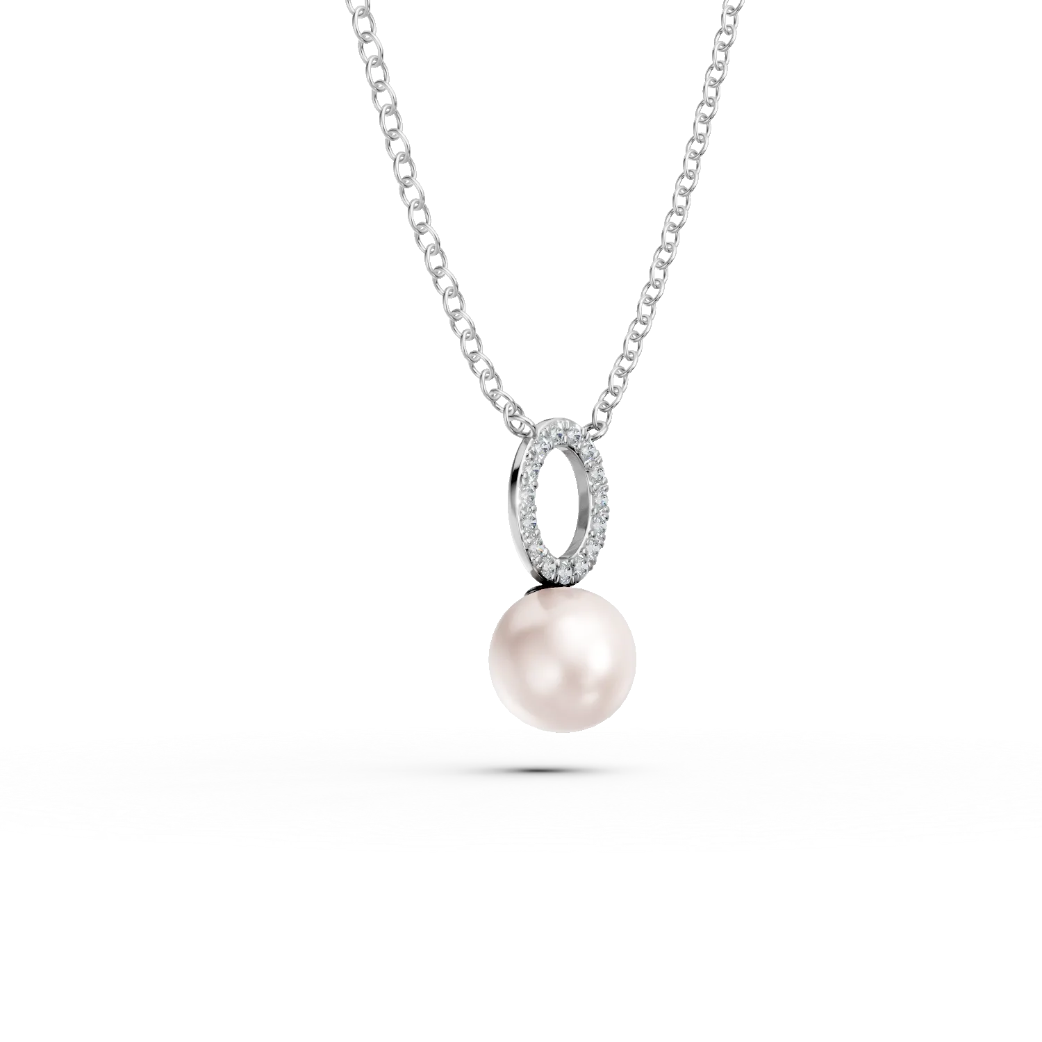 Fehérarany kerek medál nyaklánc szintetikus gyönggyel