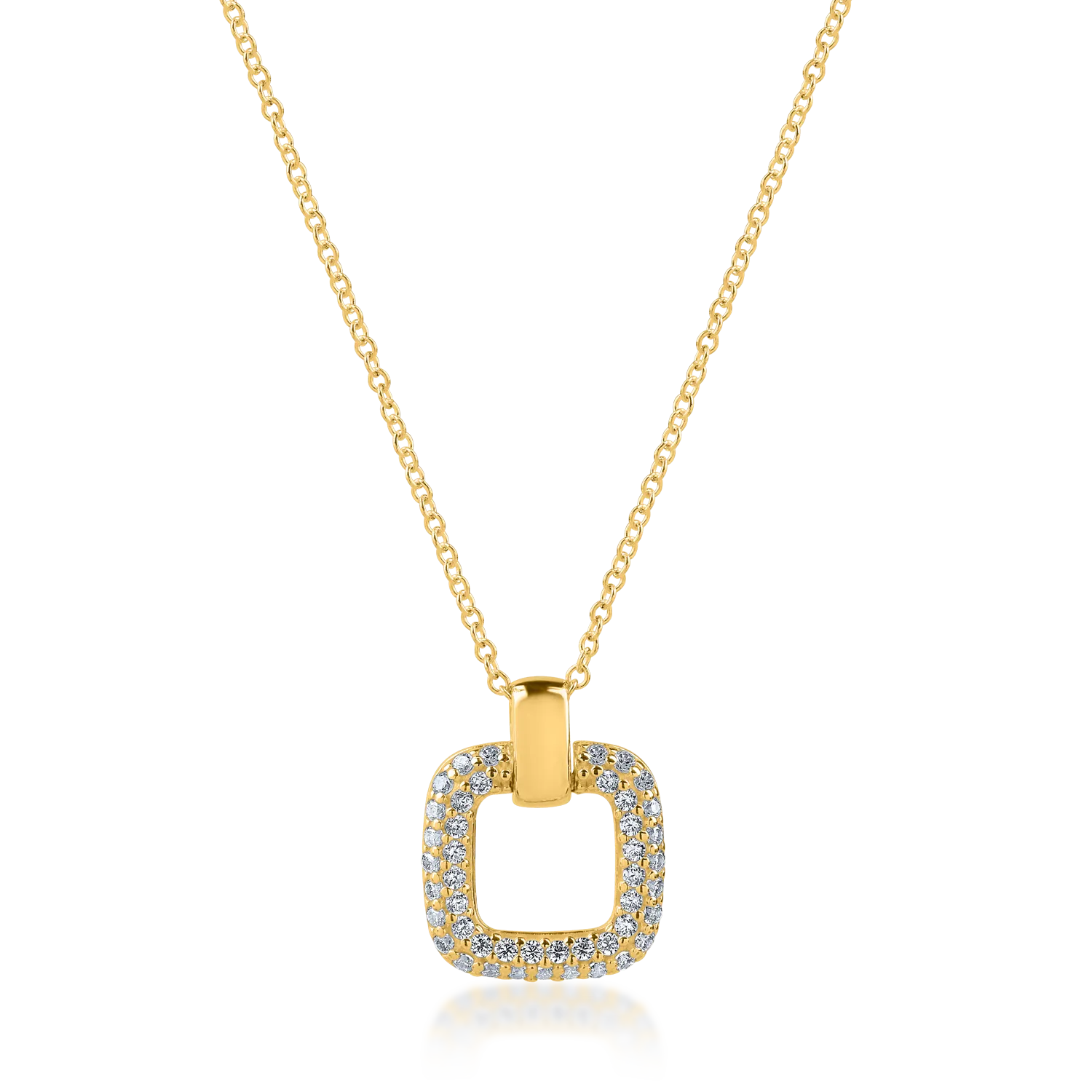 Yellow gold square pendant necklace with zirconia