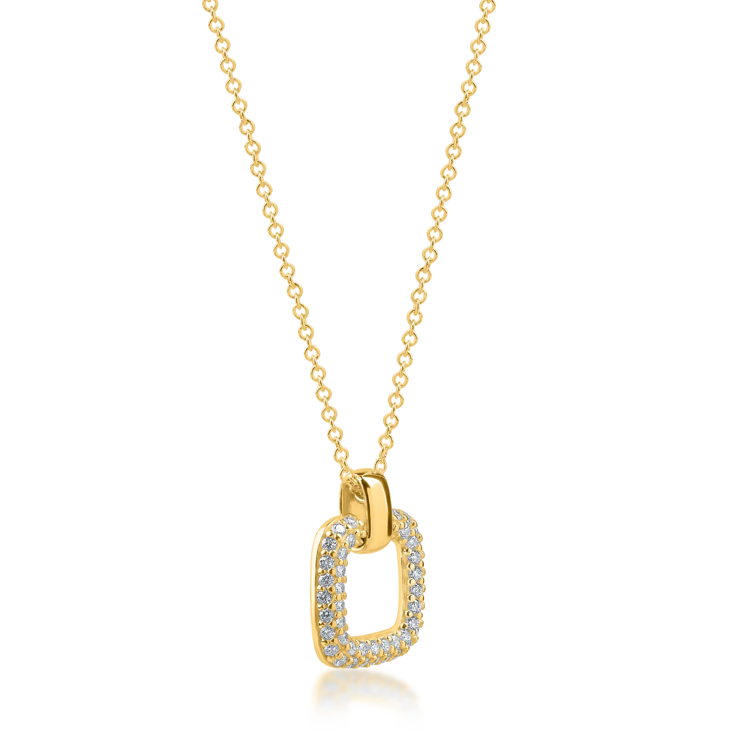 Yellow gold square pendant necklace with zirconia
