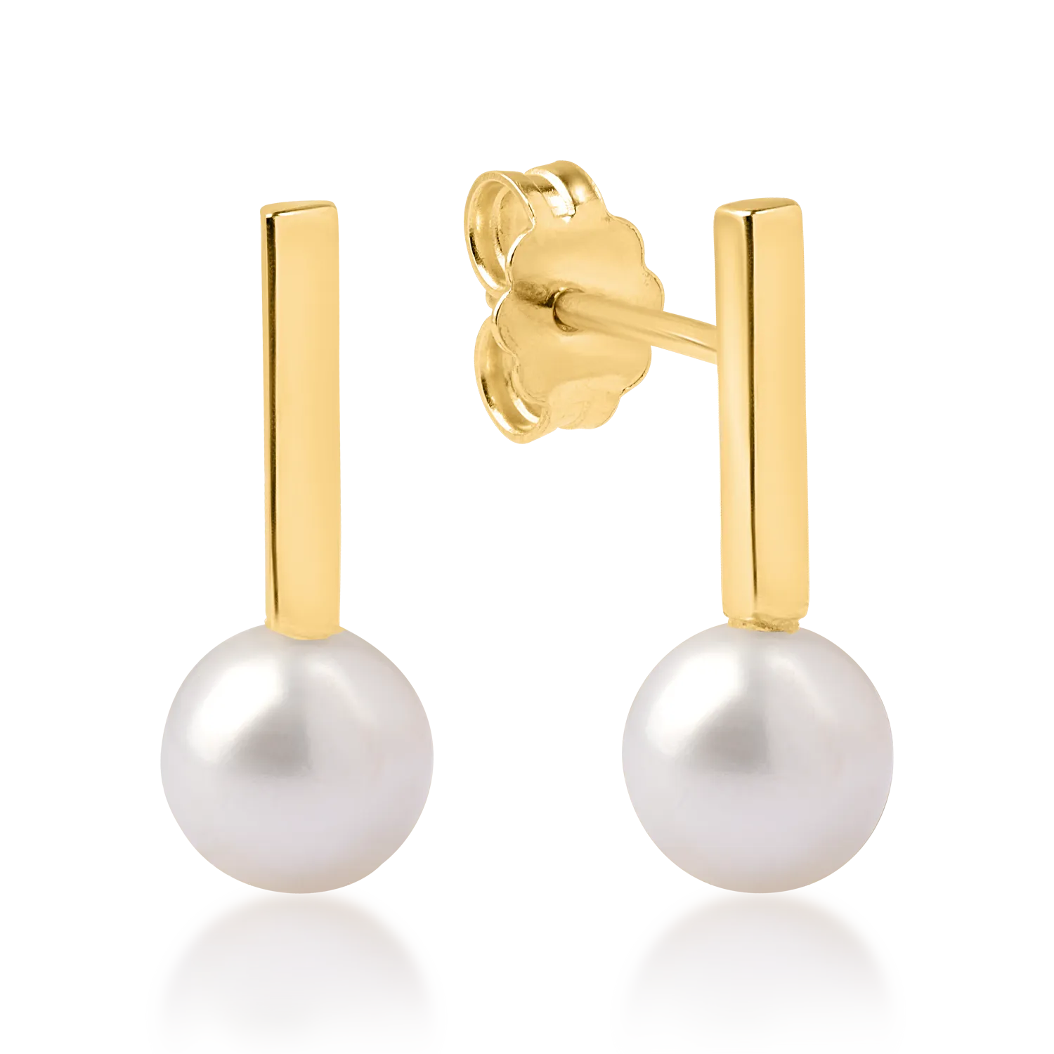 Yellow gold minimalist earrings with synthetic pearls