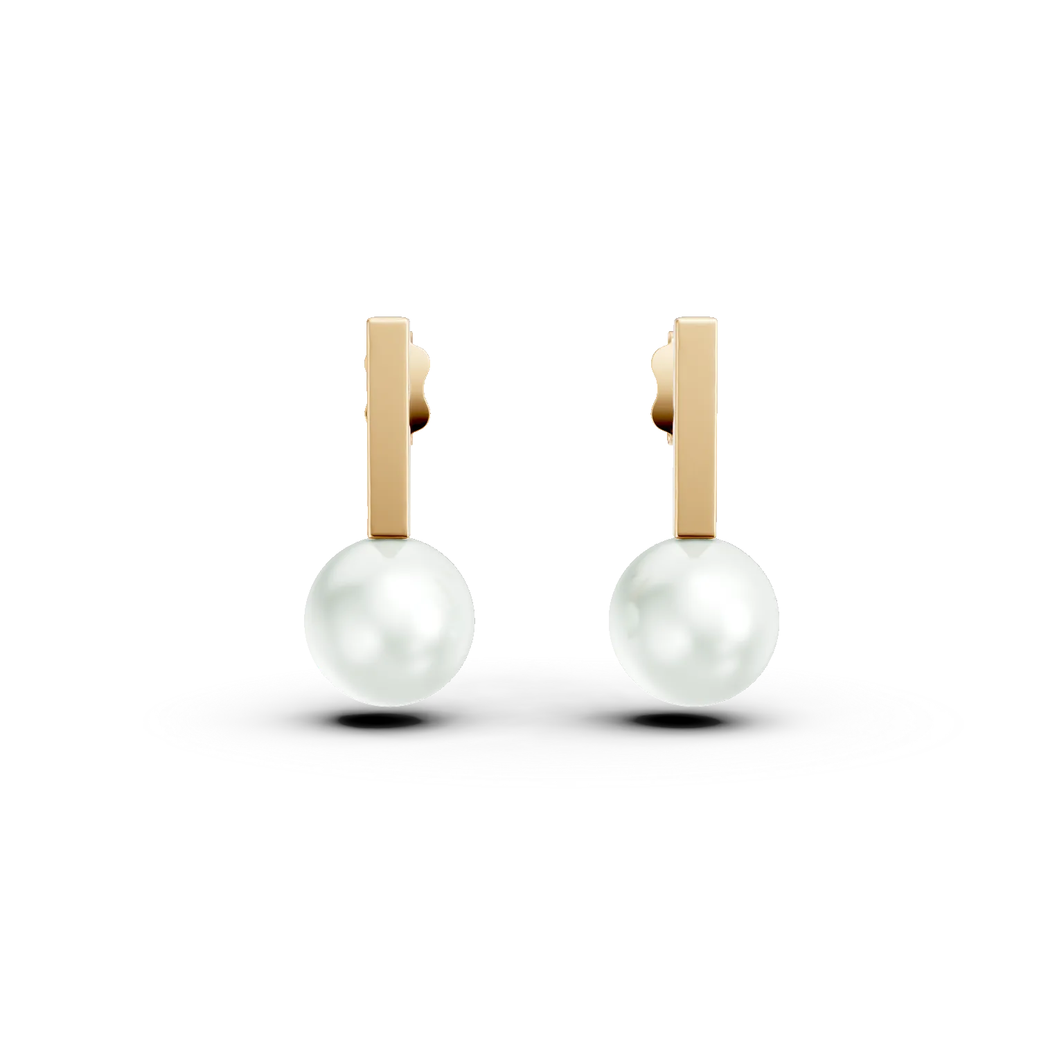 Yellow gold minimalist earrings with synthetic pearls-173545