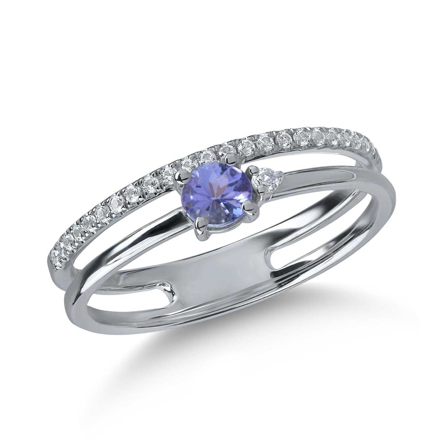 Inel din aur alb cu tanzanite de 0.2ct si safire albe de 0.1ct