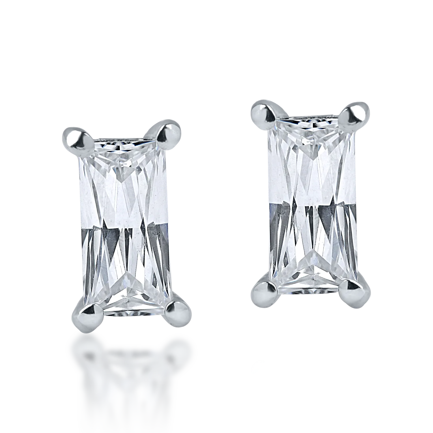 White gold minimalist earrings with solitaire zirconia