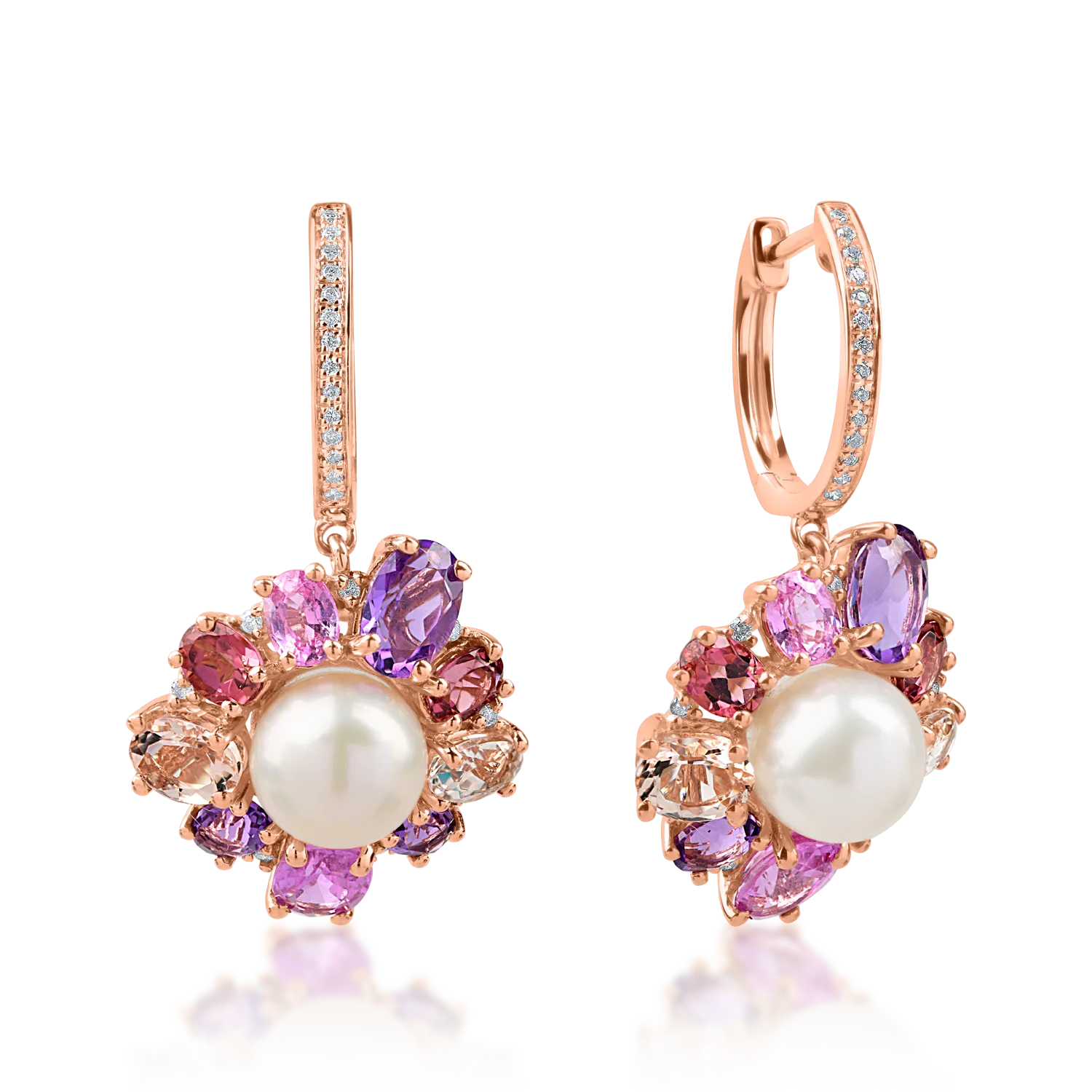 Rose gold flower earrings with 11.9ct precious and semi-precious stones