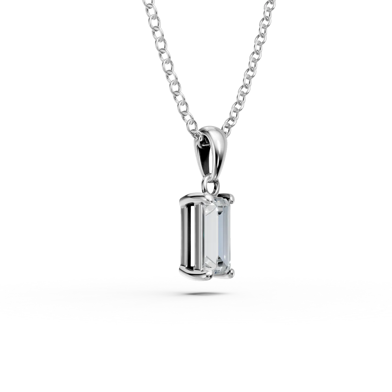 Lant cu pandantiv minimalist si zirconia solitaire din aur alb