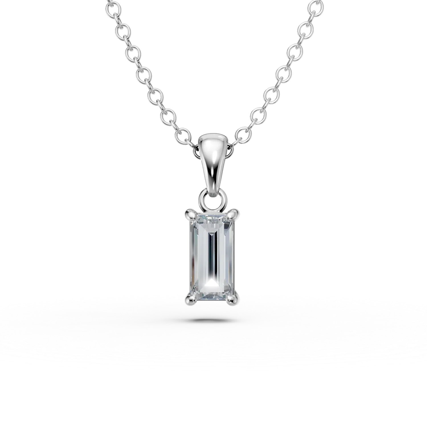 Lant cu pandantiv minimalist si zirconia solitaire din aur alb-173580