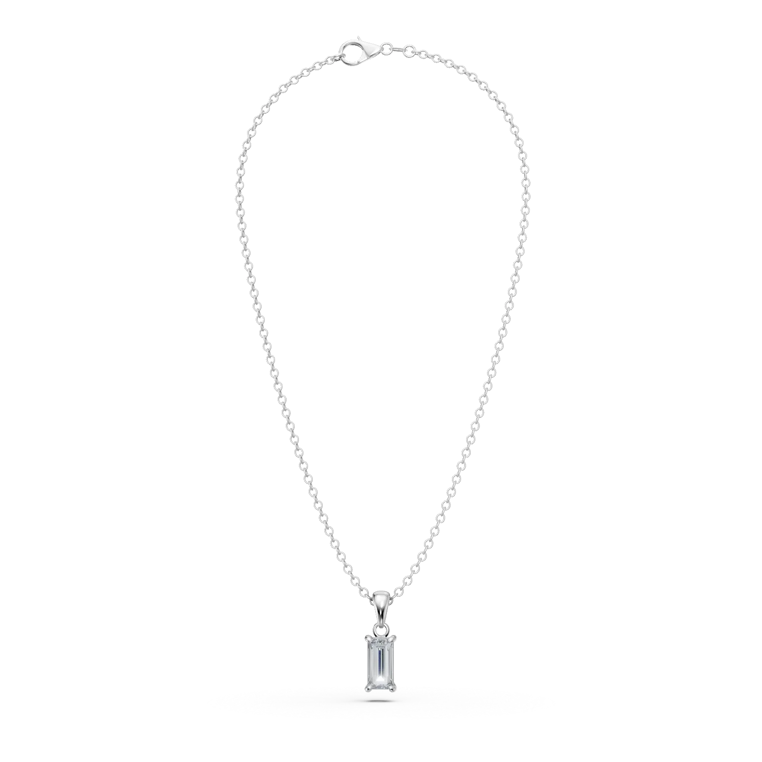 Lant cu pandantiv minimalist si zirconia solitaire din aur alb