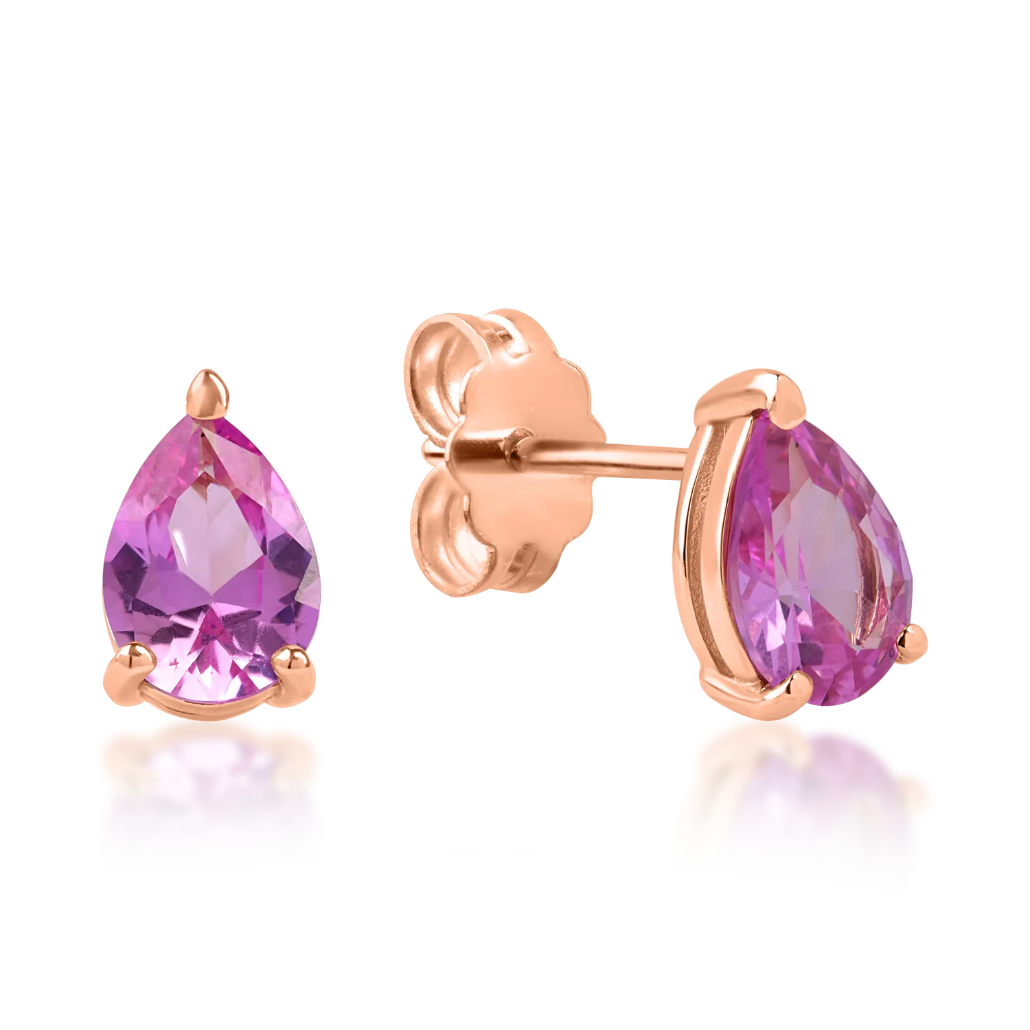 Rose gold minimalist earrings with purple zirconia