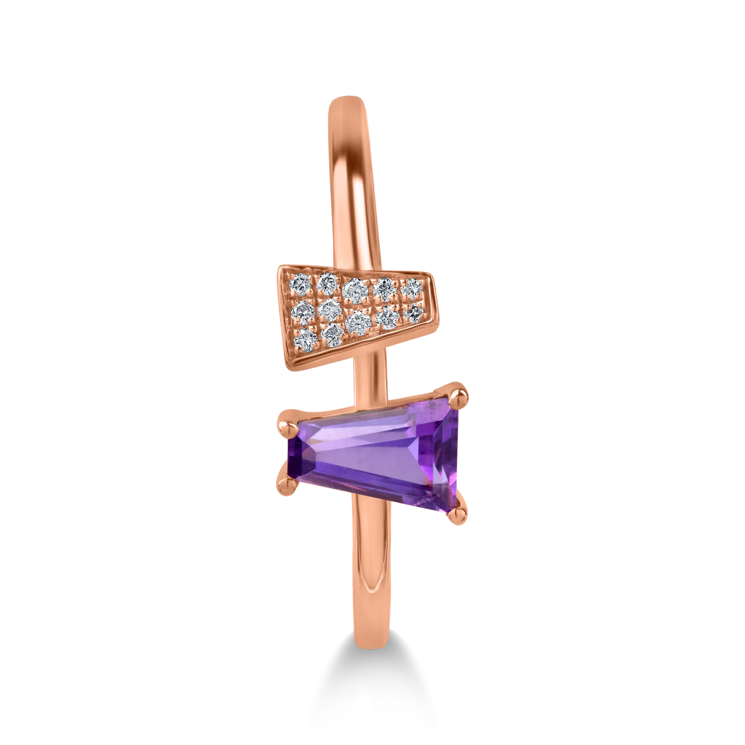 Rose gold open ring with 0.4ct amethyst and 0.05ct diamonds