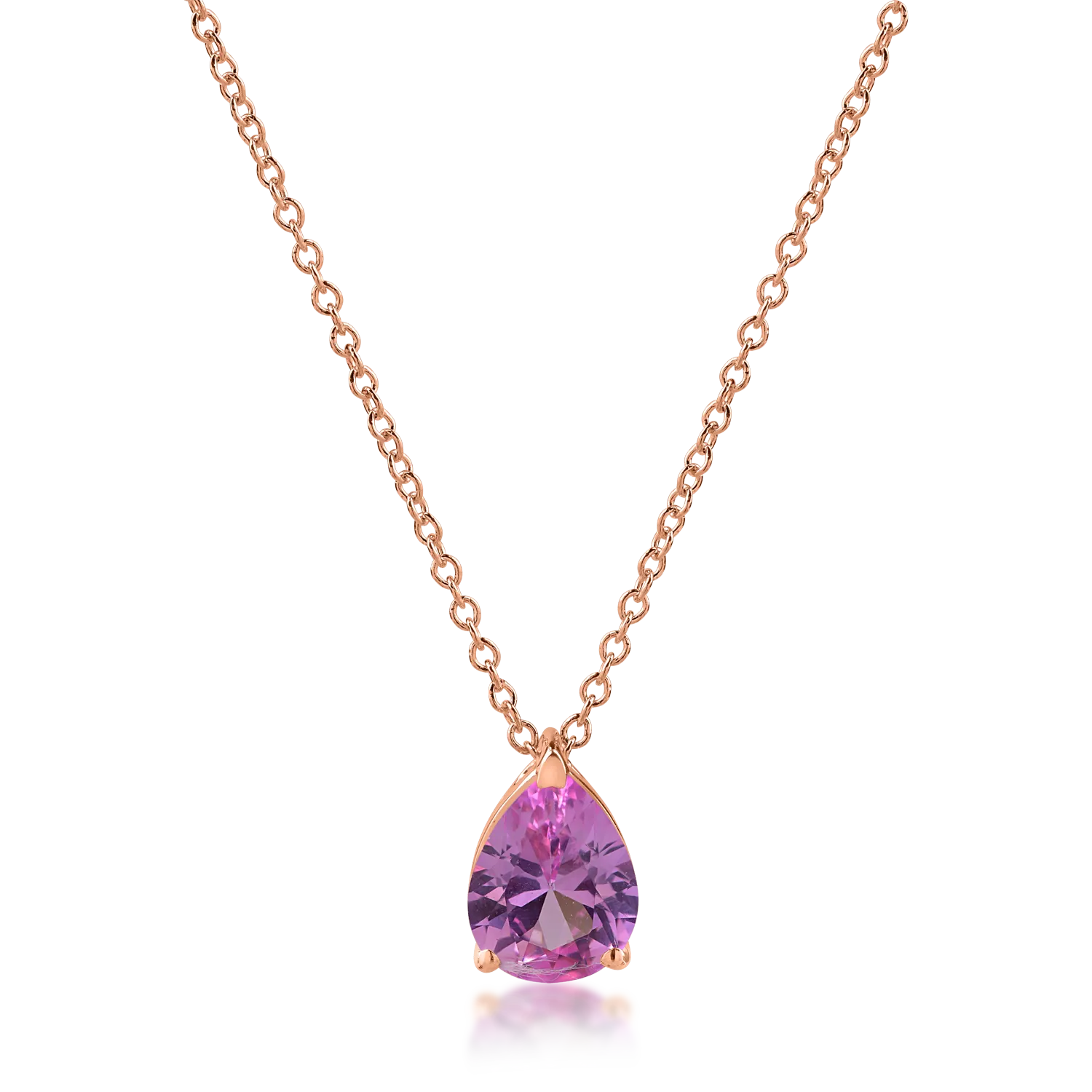 Rose gold minimalist pendant necklace with purple zirconia