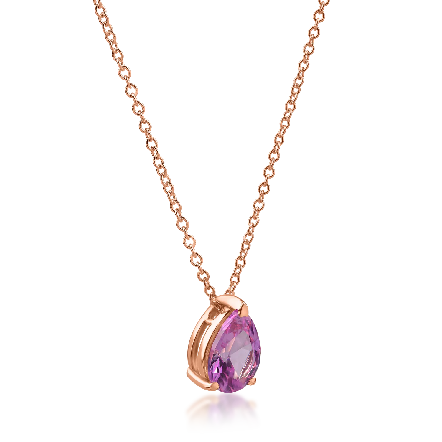 Rose gold minimalist pendant necklace with purple zirconia
