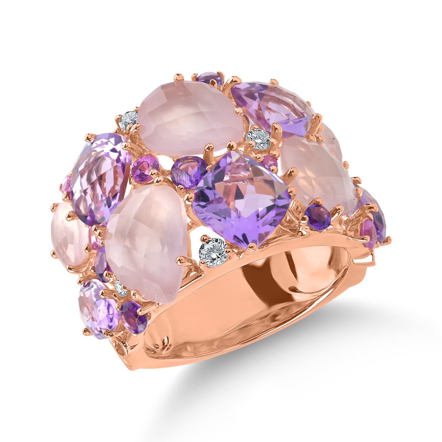 Inel din aur roz cu pietre pretioase si semipretioase de 11ct