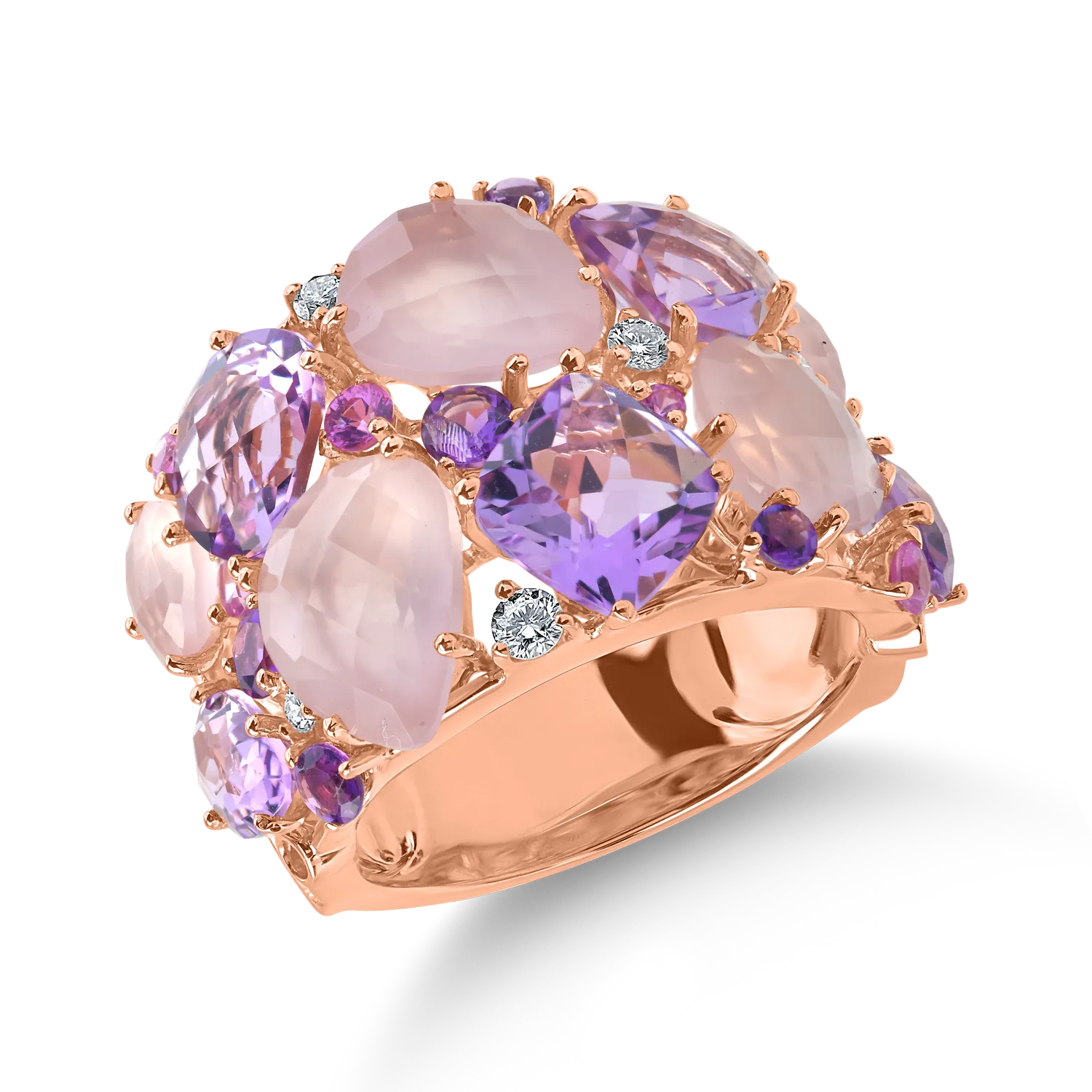 Rose gold ring with 11ct precious and semi-precious stones