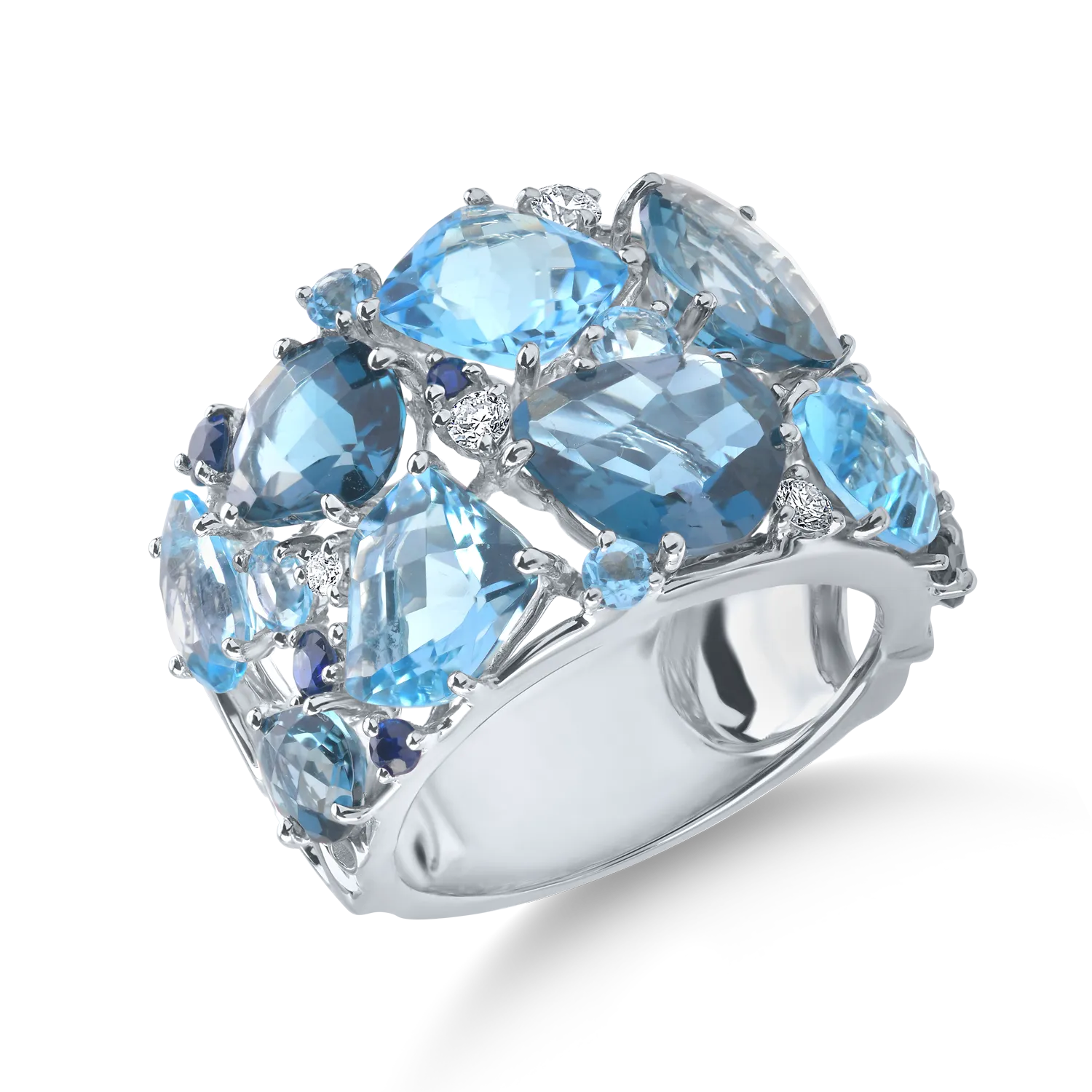 White gold ring with 14.79 ct precious and semi-precious stones