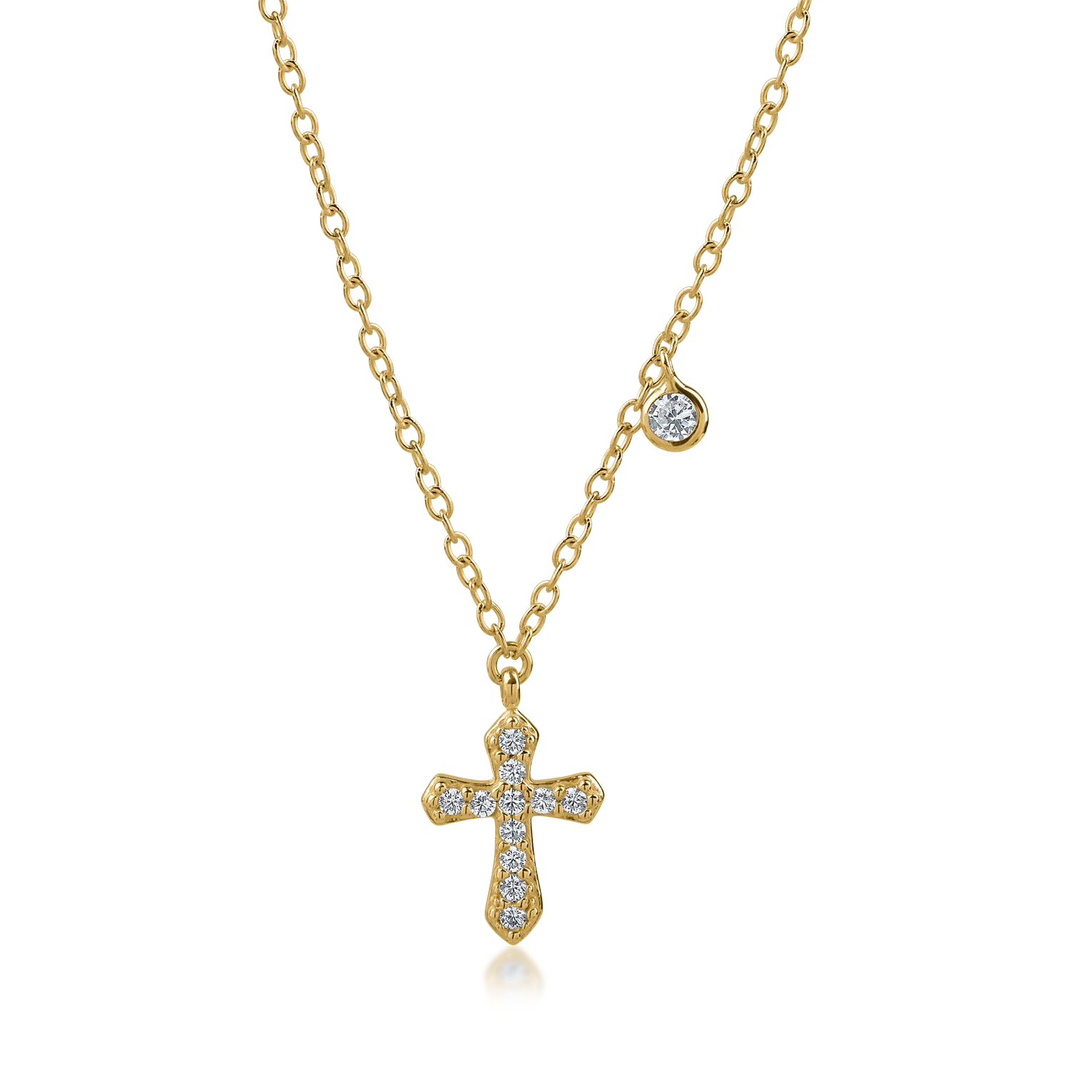 Yellow gold cross pendant necklace with zirconia