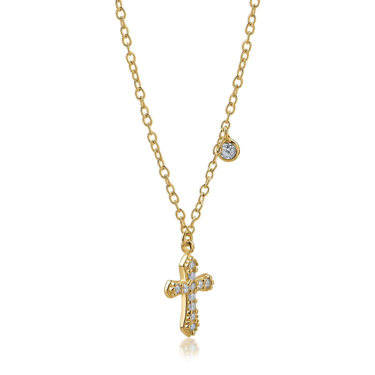 Yellow gold cross pendant necklace with zirconia