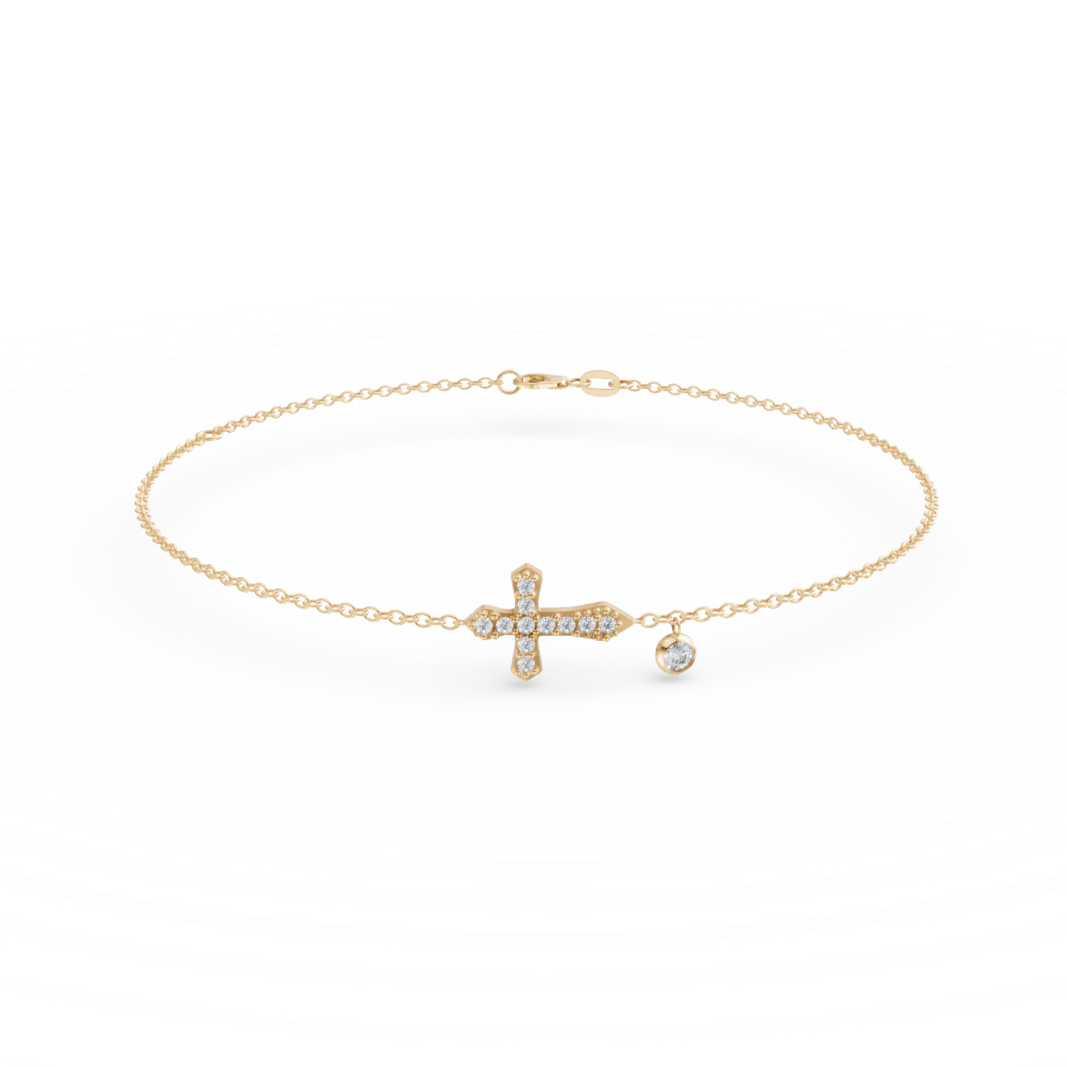 Bransoletka z żółtego złota z zawieszką w kształcie krzyża i cyrkoniami