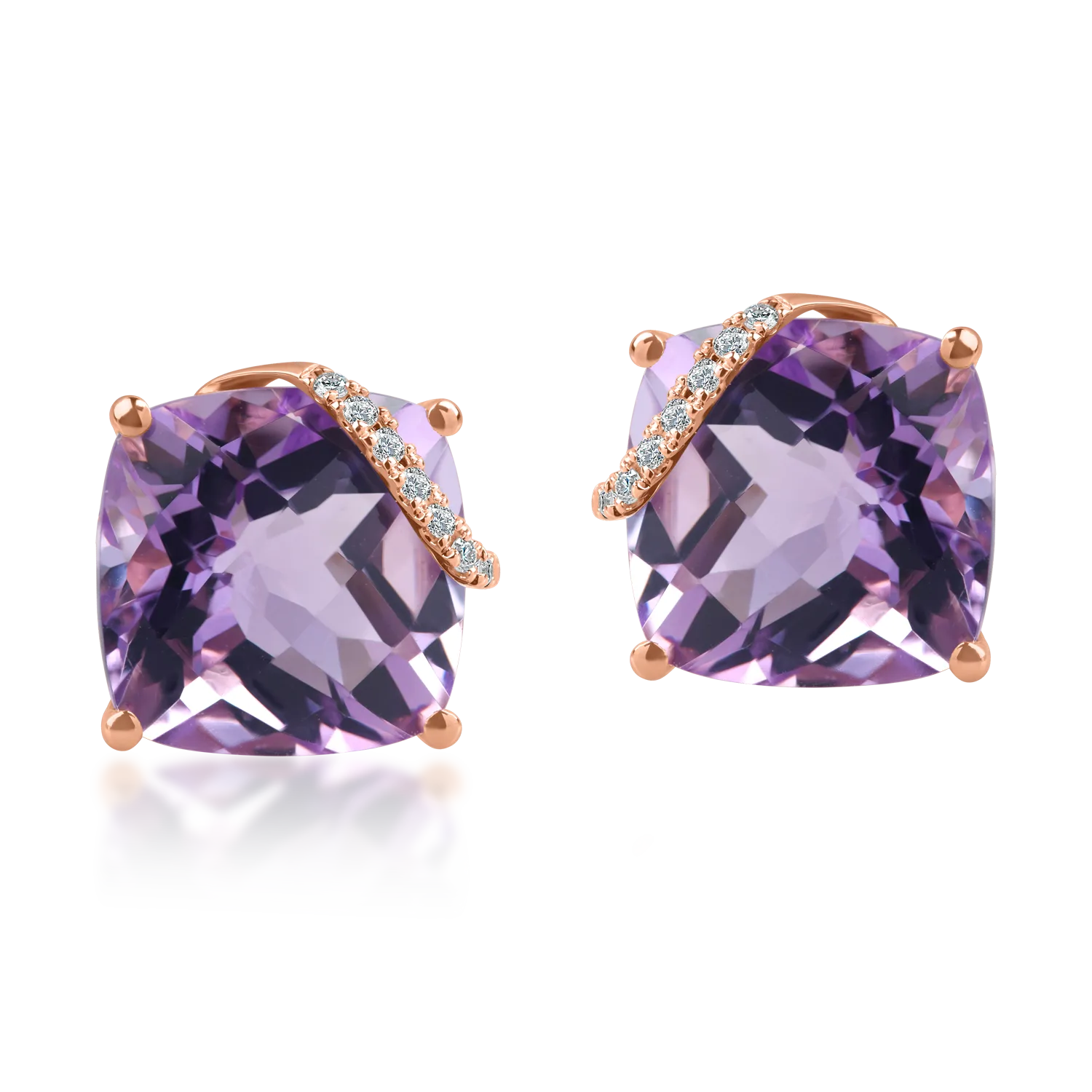 Cercei din aur roz cu ametiste taietura cushion si diamante de 6.86ct