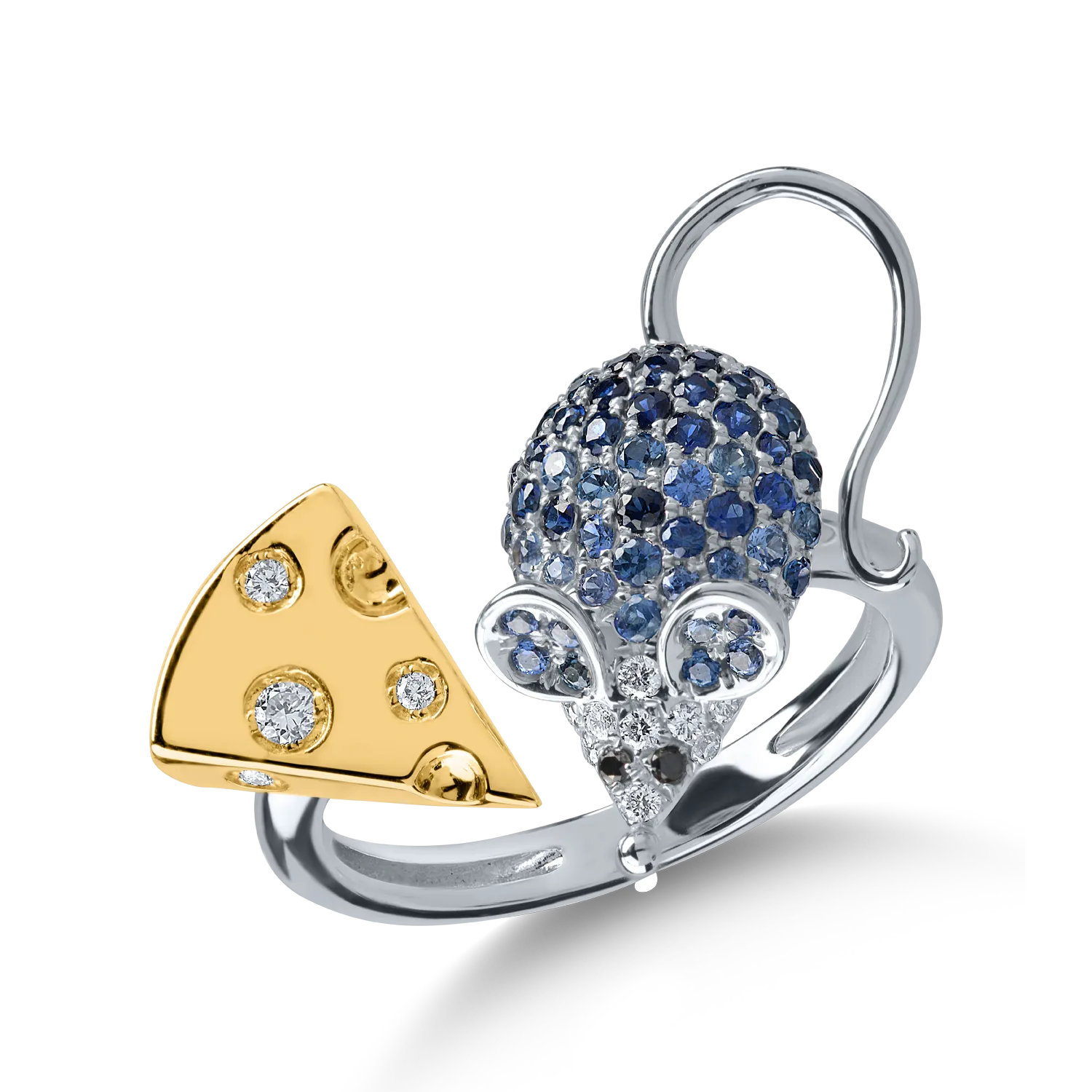 White-yellow gold ring with 0.1ct diamonds and 0.6ct sapphires