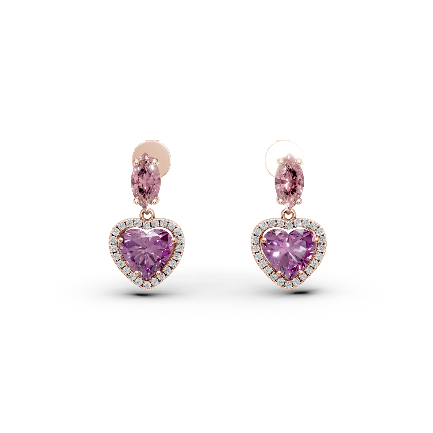 Teilor Cercei inimioare din aur roz cu pietre pretioase si semipretioase de 3.4ct