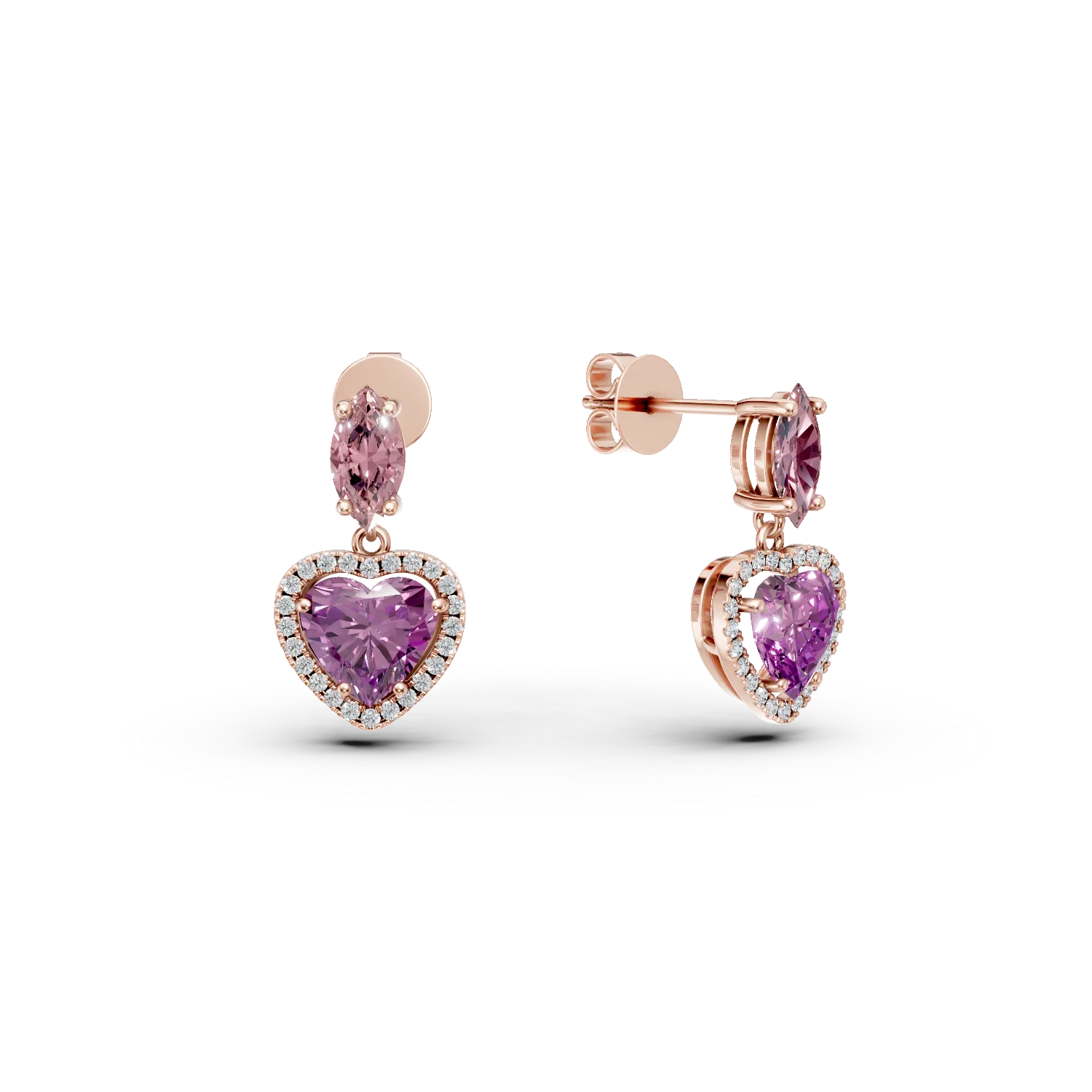 Teilor Cercei inimioare din aur roz cu pietre pretioase si semipretioase de 3.4ct