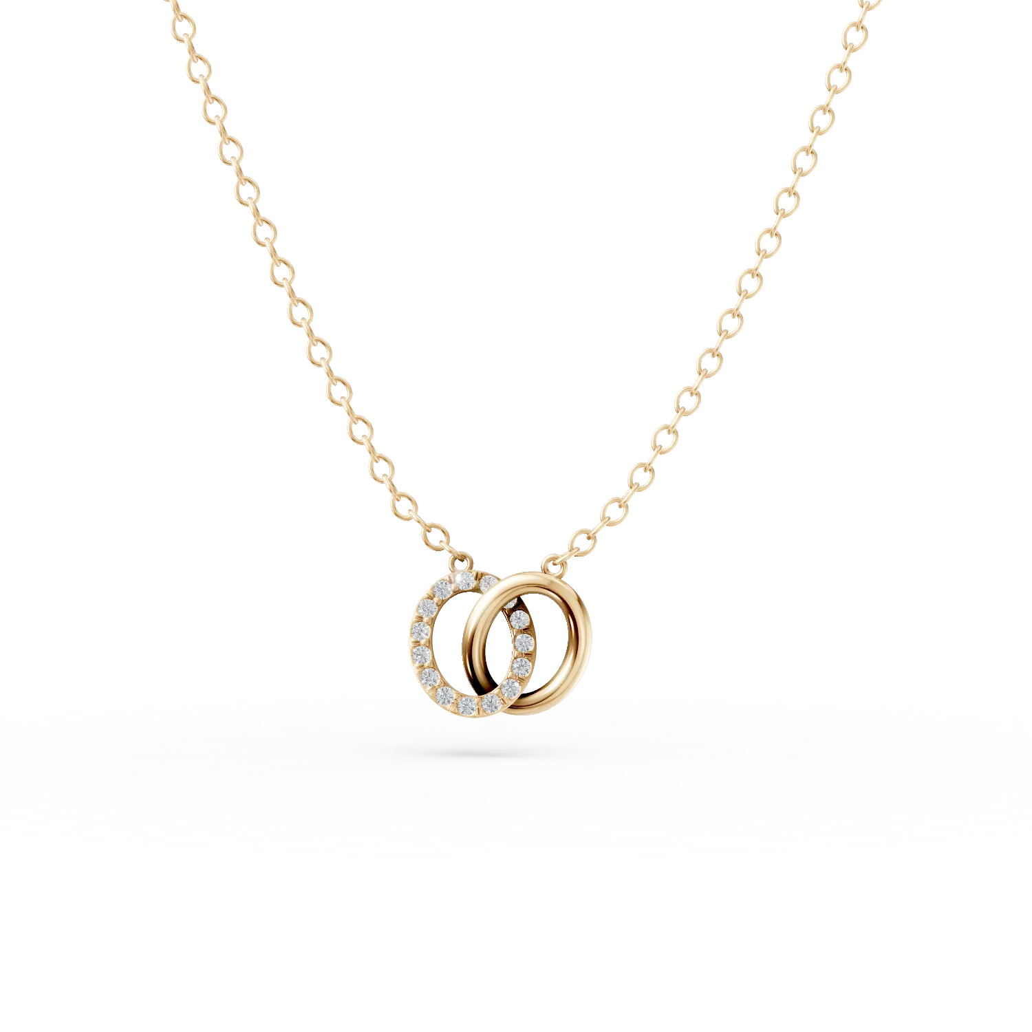 Yellow gold round pendant necklace with zirconia