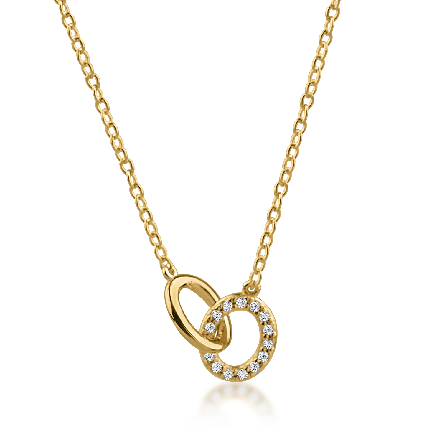 Yellow gold round pendant necklace with zirconia