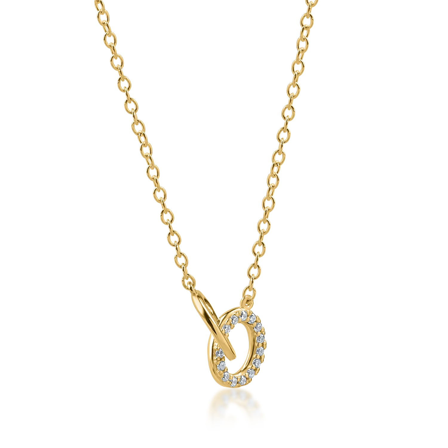 Yellow gold round pendant necklace with zirconia