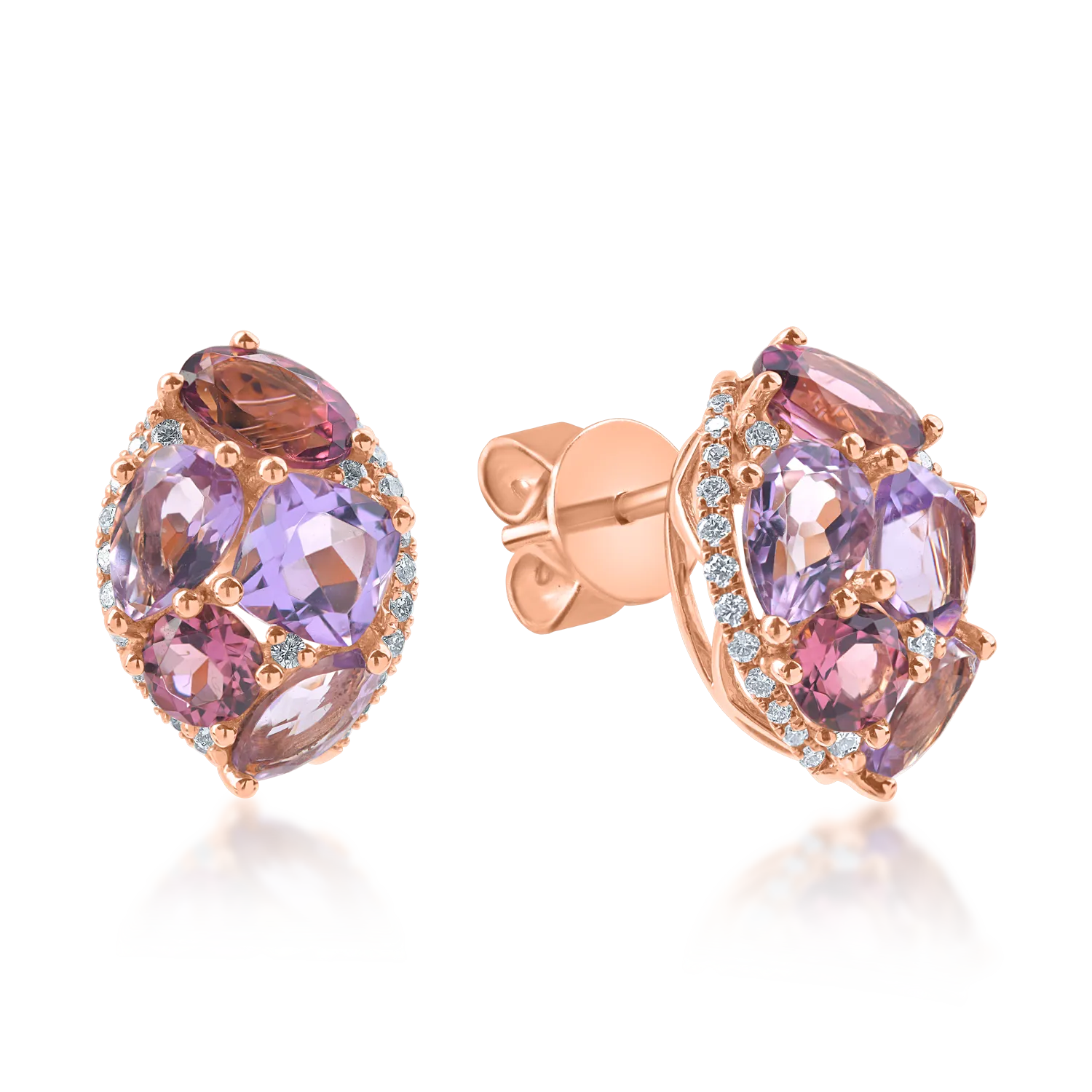 Rózsarany geometrikus fülbevaló 4.16 ct drágakövekkel és féldrágakövekkel