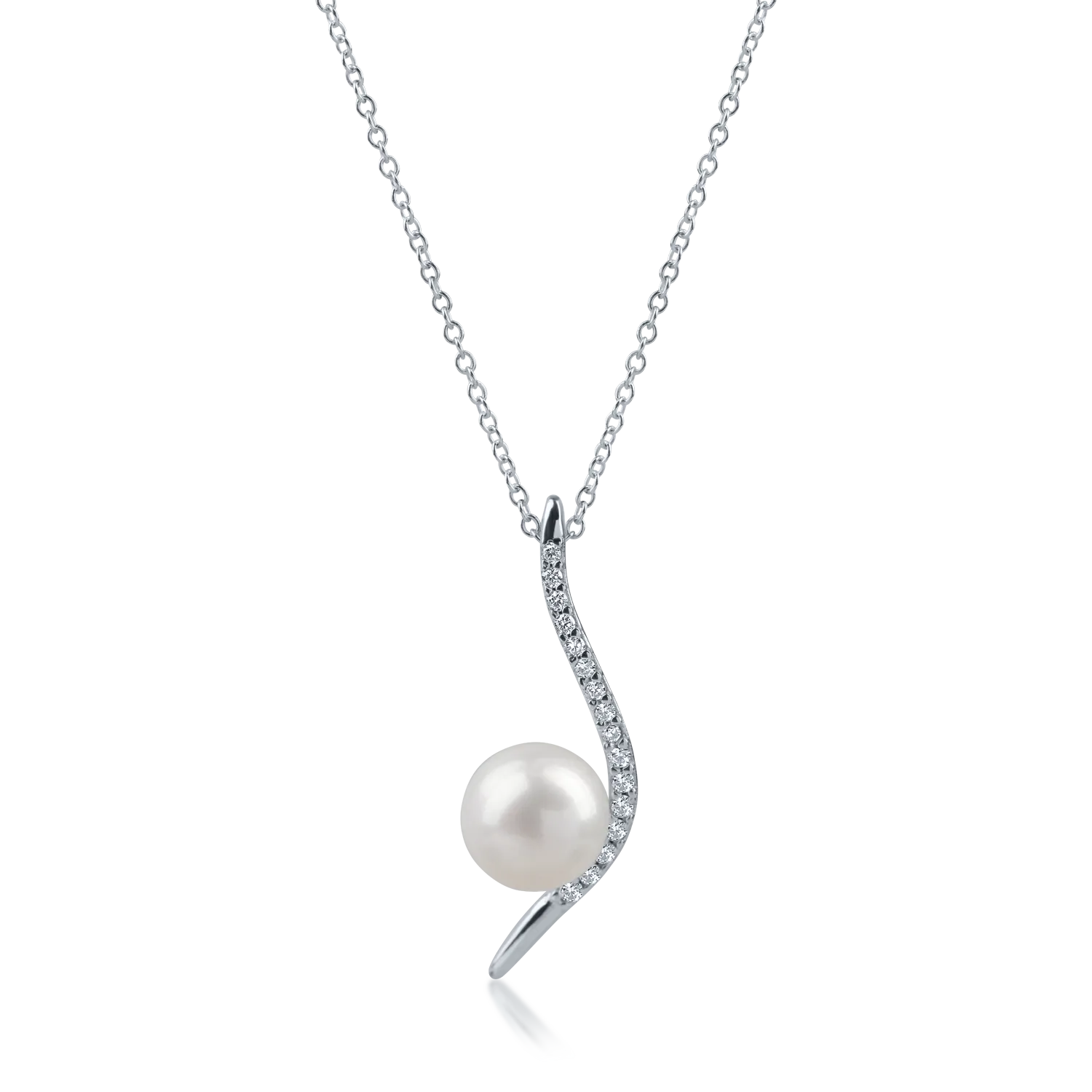 White gold minimalist pendant necklace with synthetic pearl