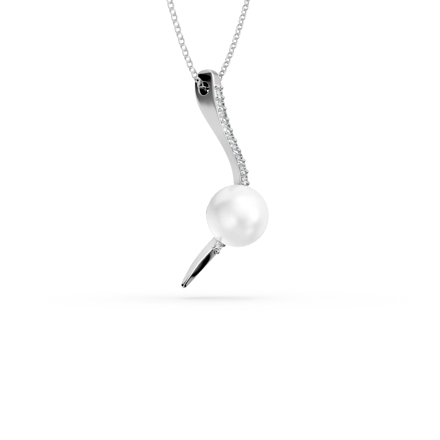 Lant cu pandantiv minimalist si perla sintetica din aur alb