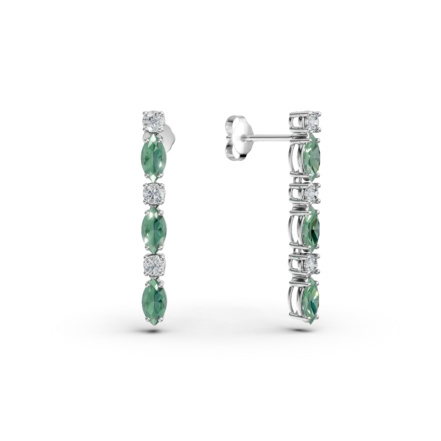 Cercei lungi din aur alb cu zirconii